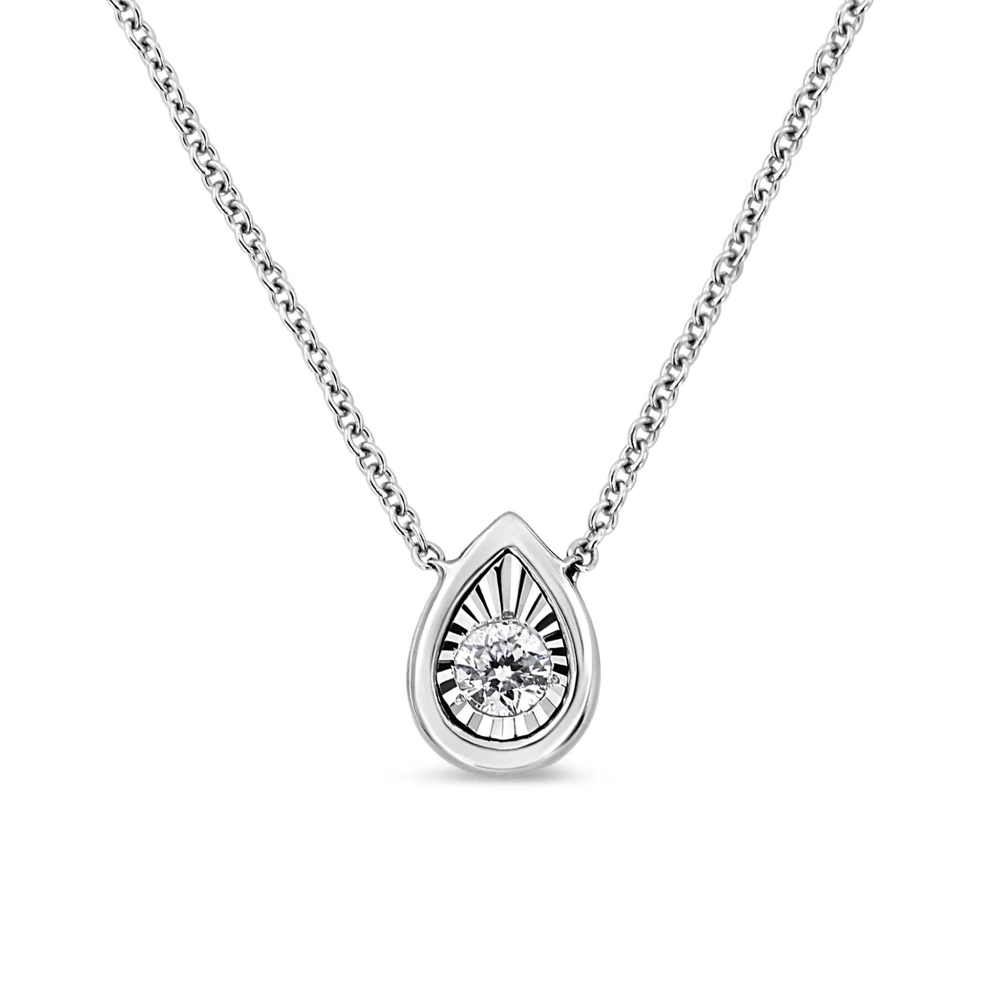 10K White Gold 1/10 Cttw Miracle Set Round-Cut Diamond 18" Pendant Necklace - Choice of Shape - Image 2