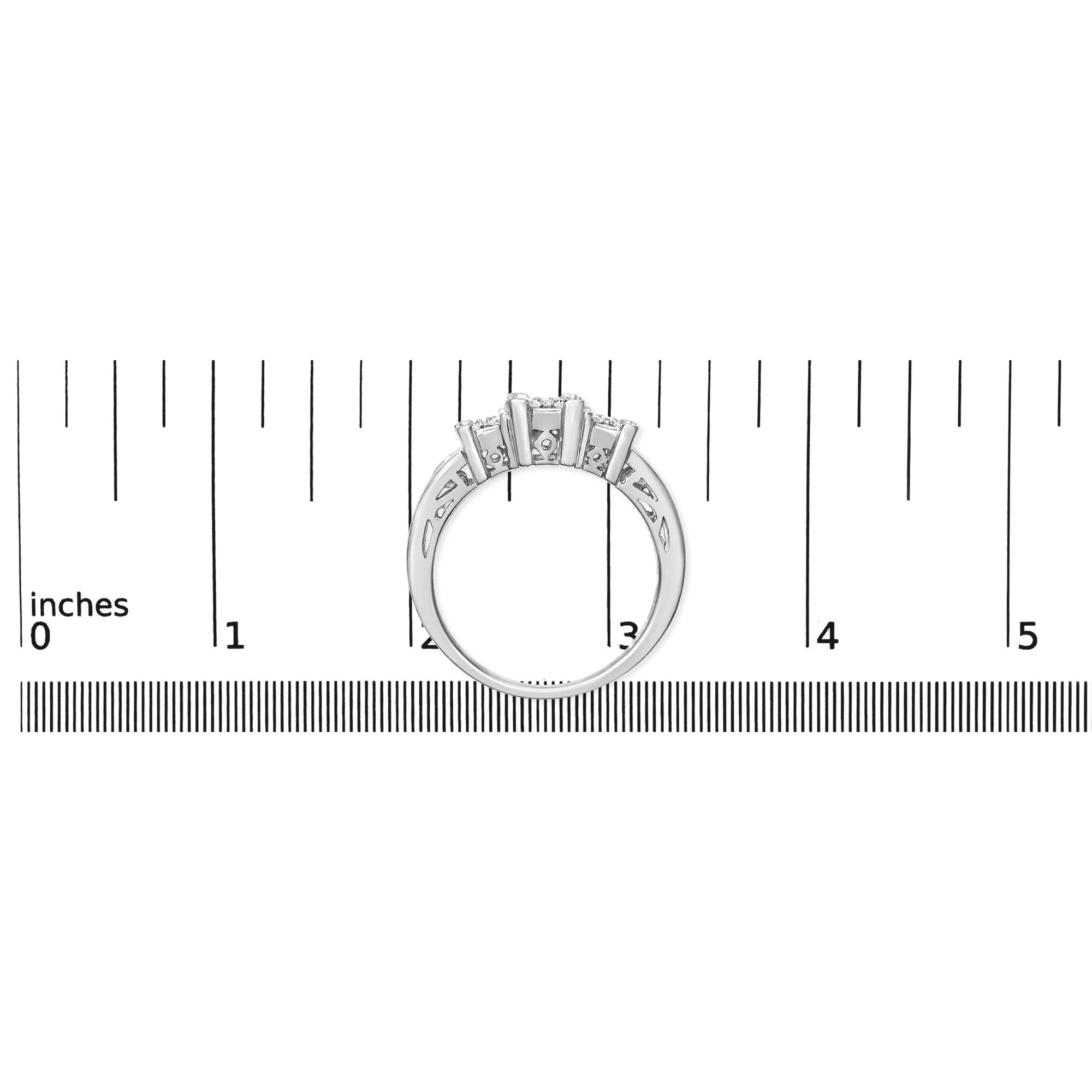10K White Gold 1/2 Cttw Brilliant & Baguette Cut Diamond 3 Stone Design with 3 Square Clusters Engagement Ring (H-I Color, SI2-I1 Clarity) - Image 7