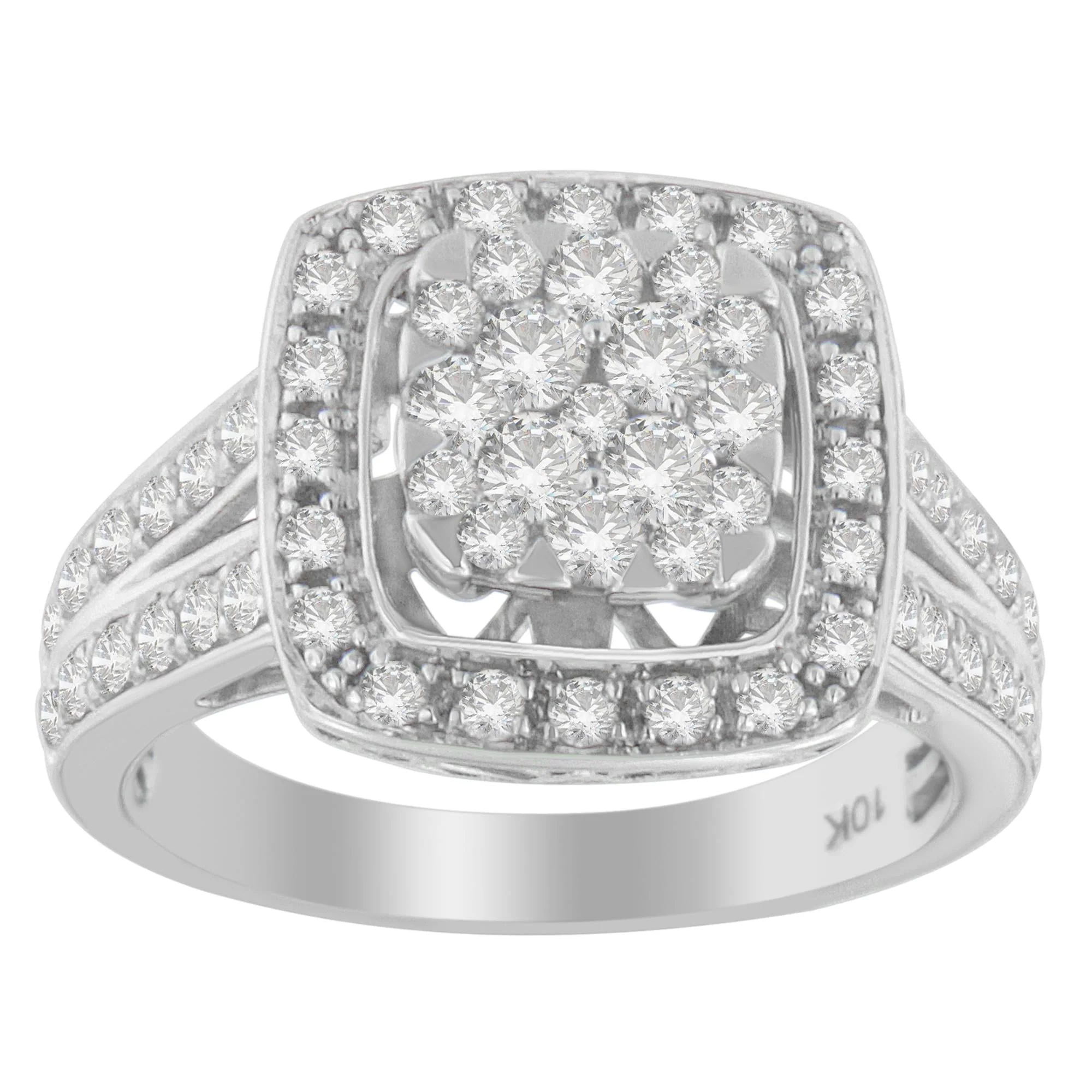 10K White Gold Diamond Cluster Ring (1 Cttw, H-I Color, SI2-I1 Clarity) - Image 2