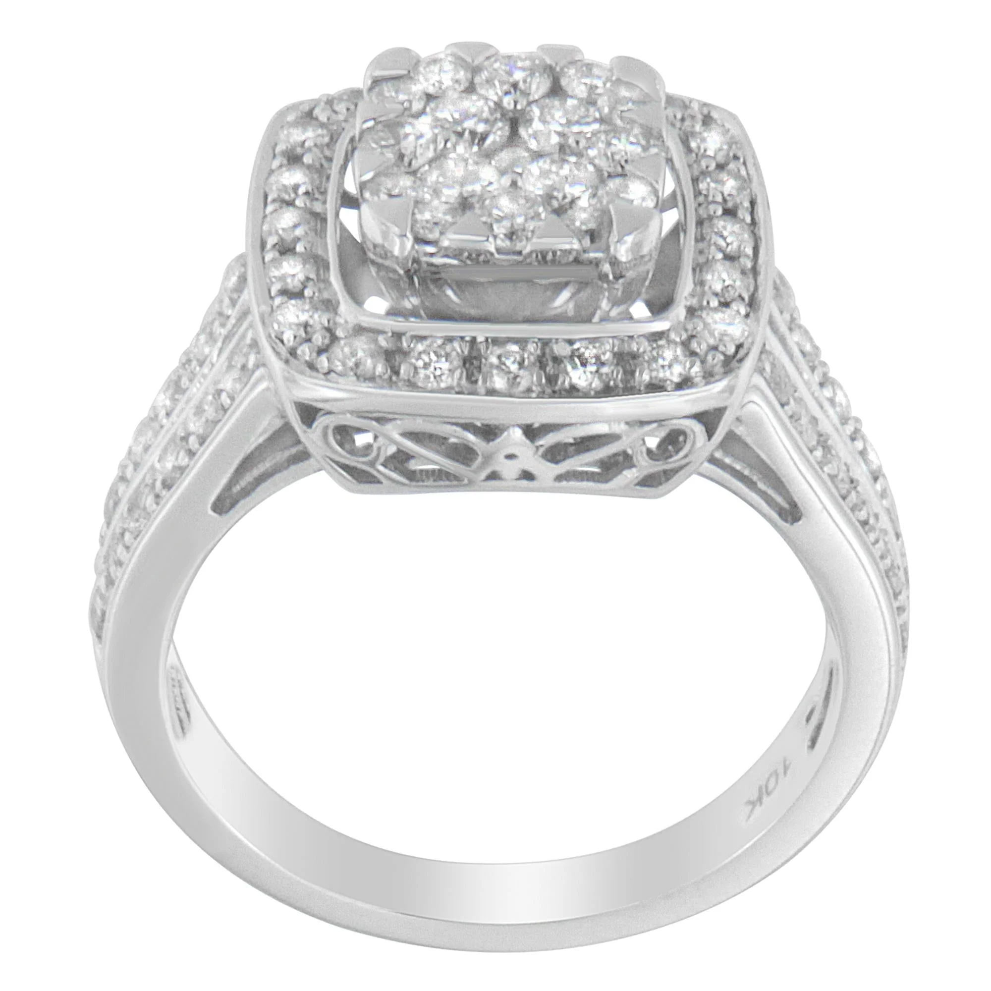 10K White Gold Diamond Cluster Ring (1 Cttw, H-I Color, SI2-I1 Clarity) - Image 4