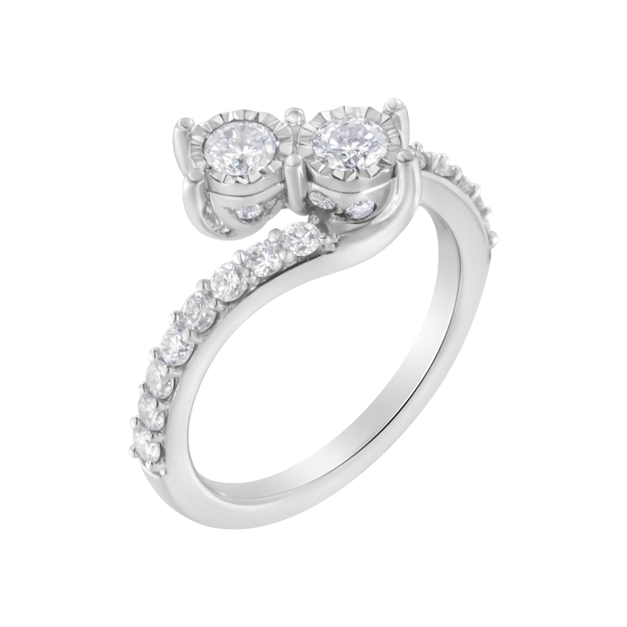 10K White Gold Two-Stone Miracle-Set Diamond Bypass Ring (1 Cttw, H-I Color, I1-I2 Clarity) - Image 4