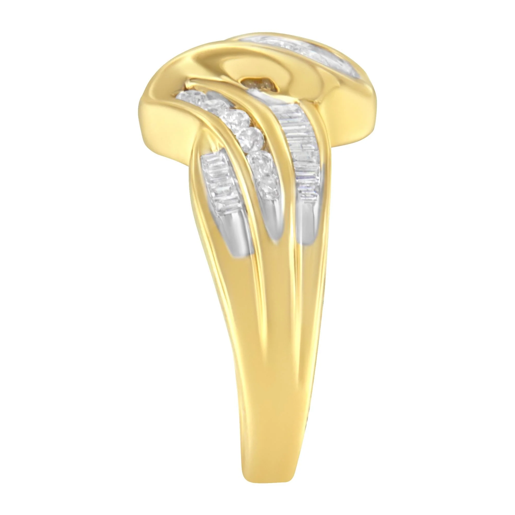 10K Yellow Gold 3/4 Cttw Channel Set Round and Baguette-cut Diamond Double Shank Bypass Ring (J-K Color, I1-I2 Clarity) - Image 6