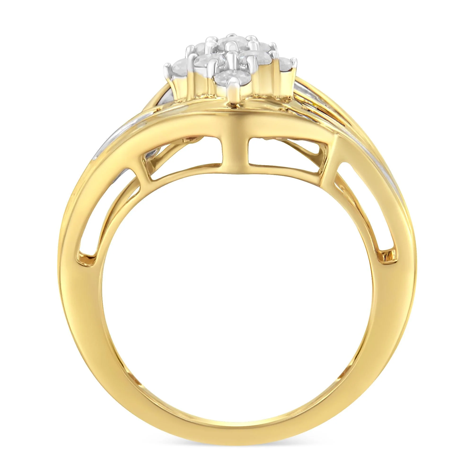 10K Yellow Gold over .925 Sterling Silver Diamond Bypass Cluster Ring (1 Cttw, I-J Color, I2-I3 Clarity) - Image 2