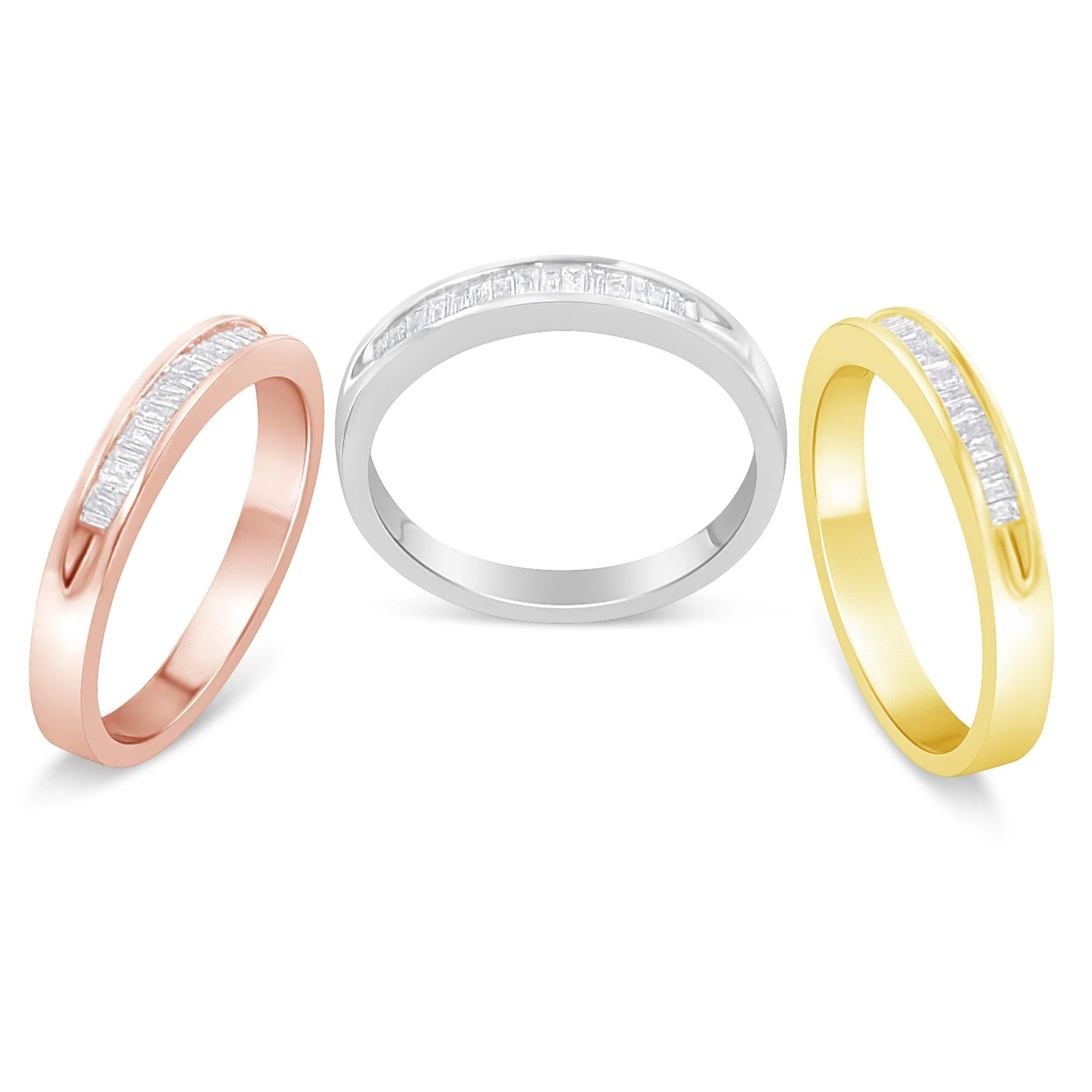10K Yellow, White and Rose Gold over .925 Sterling Silver 5/8 Cttw Diamond Channel-Set Stackable Band Ring Set (H-I Color, I1-I2 Clarity) - Image 5