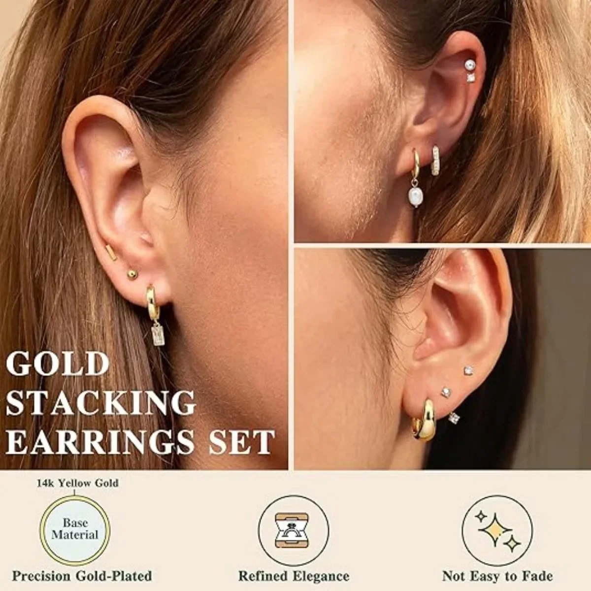 13 Pairs Gold Earrings Set - Image 4
