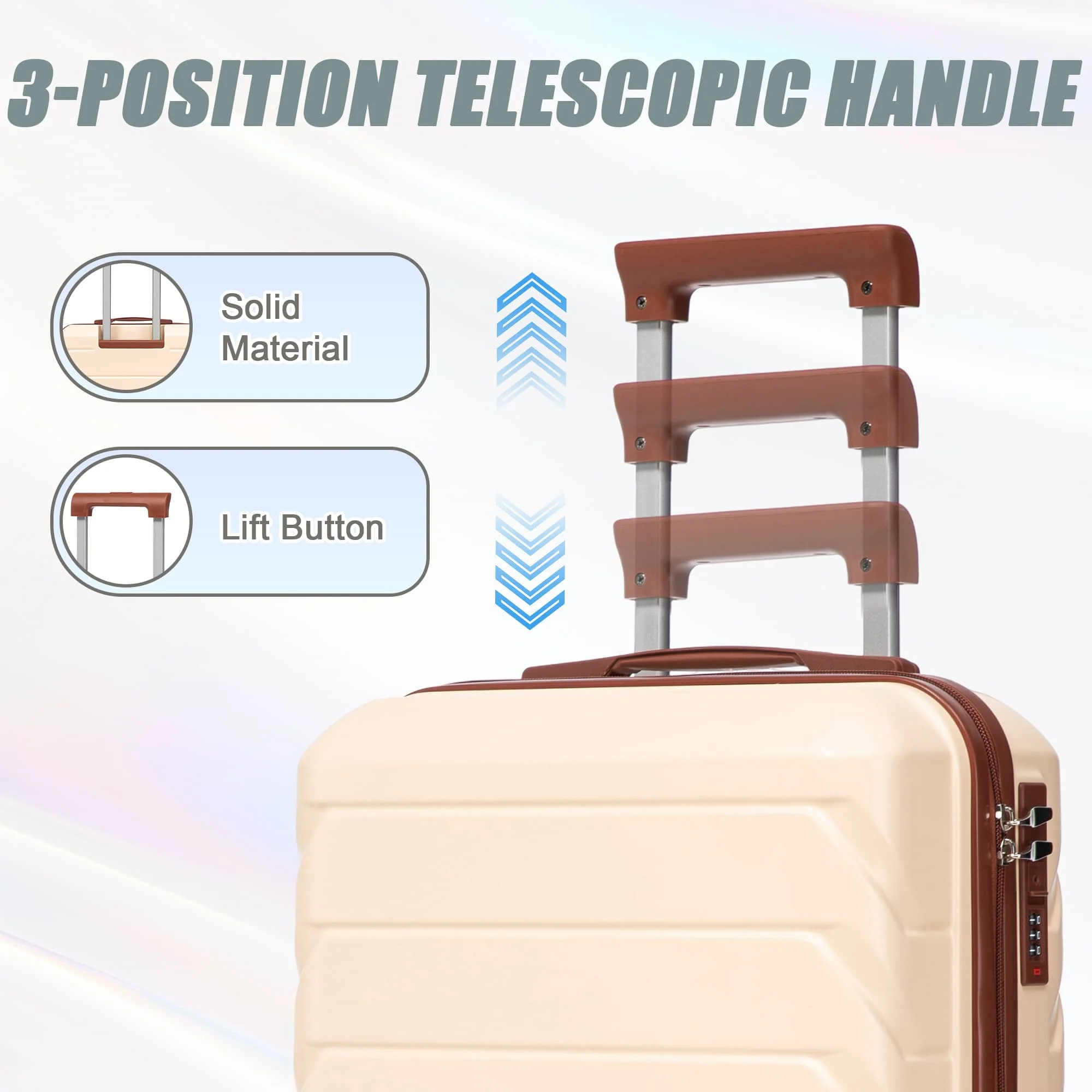 14"/20" 2 pcs/set in ABS Spinner Wheel Luggage, with Combination Lock,14" Cosmetic Case (Beige) - Image 7