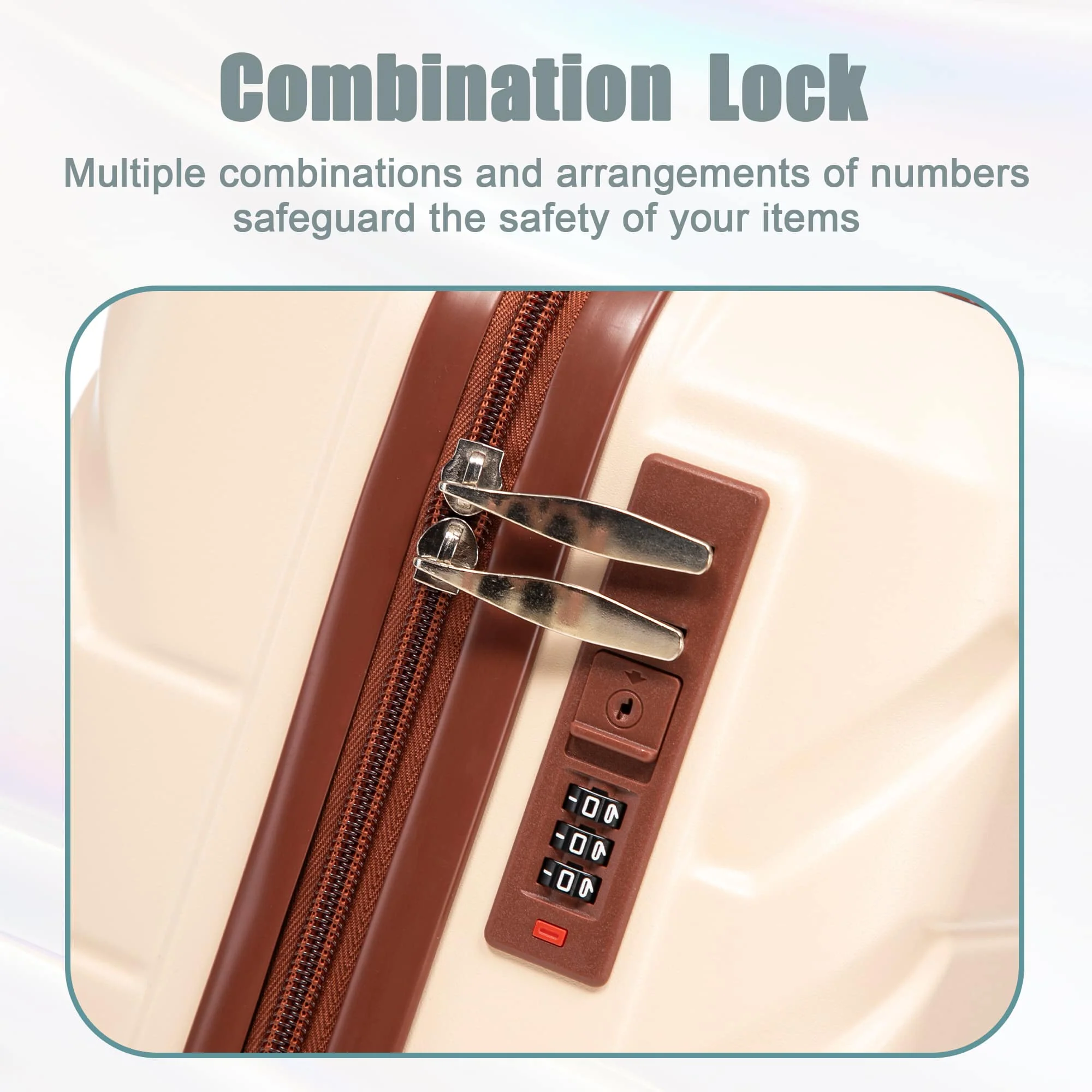 14"/20" 2 pcs/set in ABS Spinner Wheel Luggage, with Combination Lock,14" Cosmetic Case (Beige) - Image 8