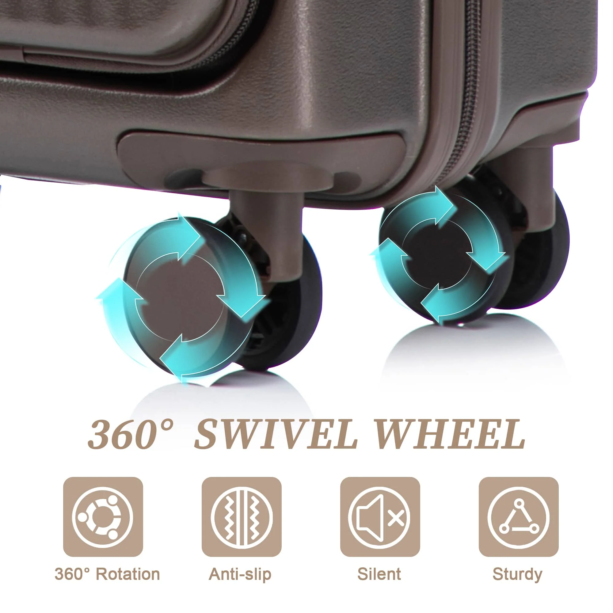 14"/20" 2 pcs/set in ABS Spinner Wheel Luggage, with Combination Lock and Front Opening Design, 14" Cosmetic Case (Brown) - Image 6