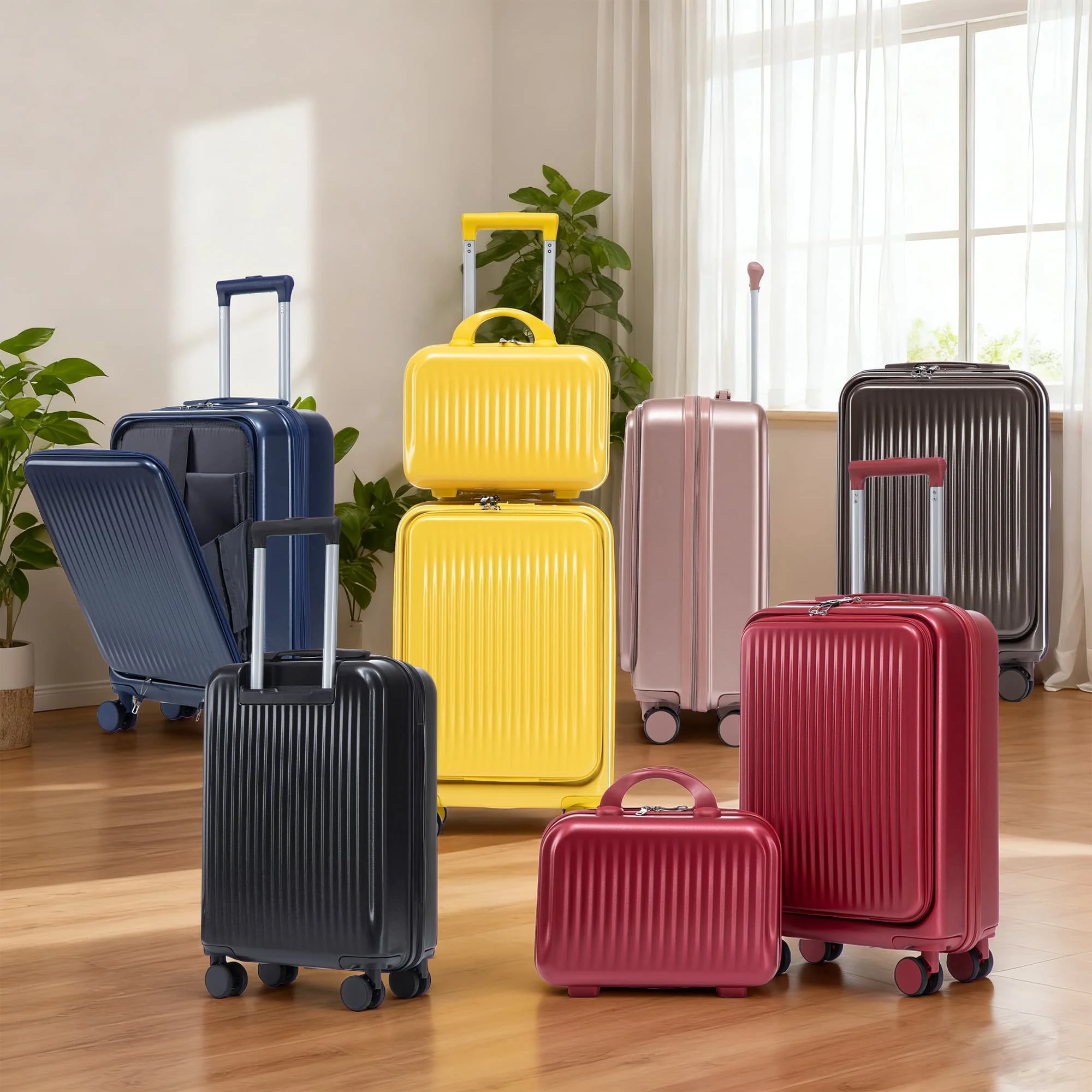 14"/20" 2 pcs/set in ABS Spinner Wheel Luggage, with Combination Lock and Front Opening Design, 14" Cosmetic Case (Navy) - Image 2