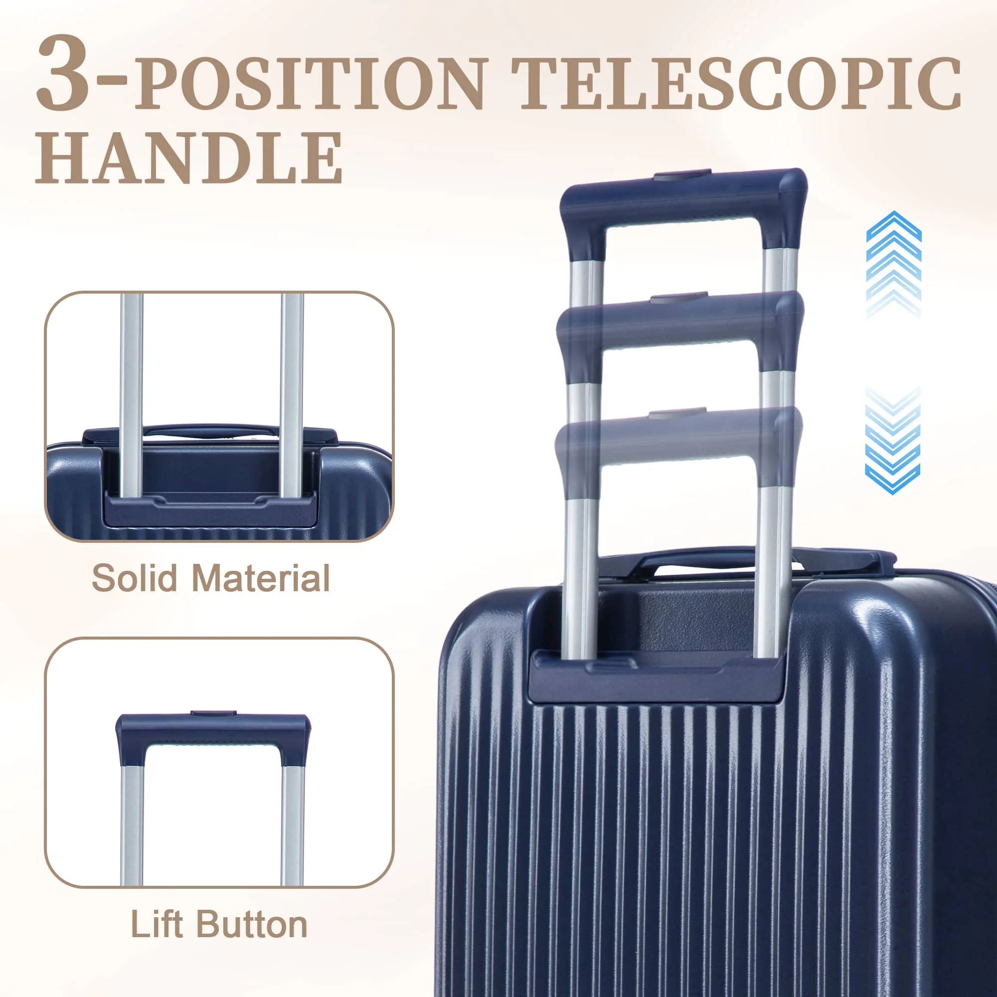14"/20" 2 pcs/set in ABS Spinner Wheel Luggage, with Combination Lock and Front Opening Design, 14" Cosmetic Case (Navy) - Image 4