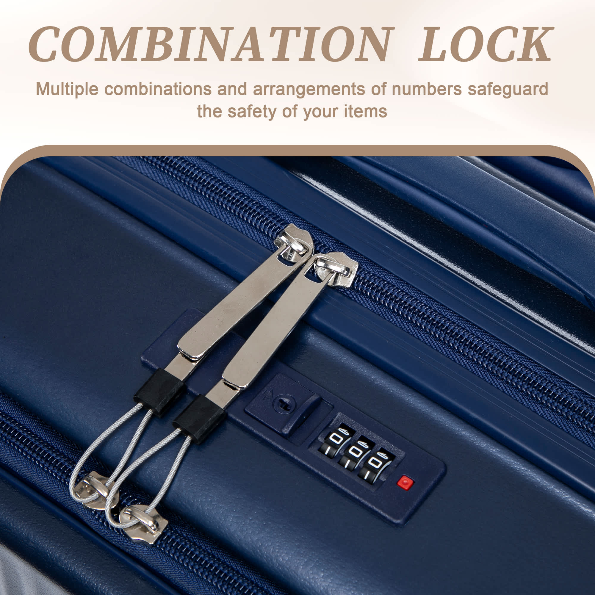 14"/20" 2 pcs/set in ABS Spinner Wheel Luggage, with Combination Lock and Front Opening Design, 14" Cosmetic Case (Navy) - Image 5