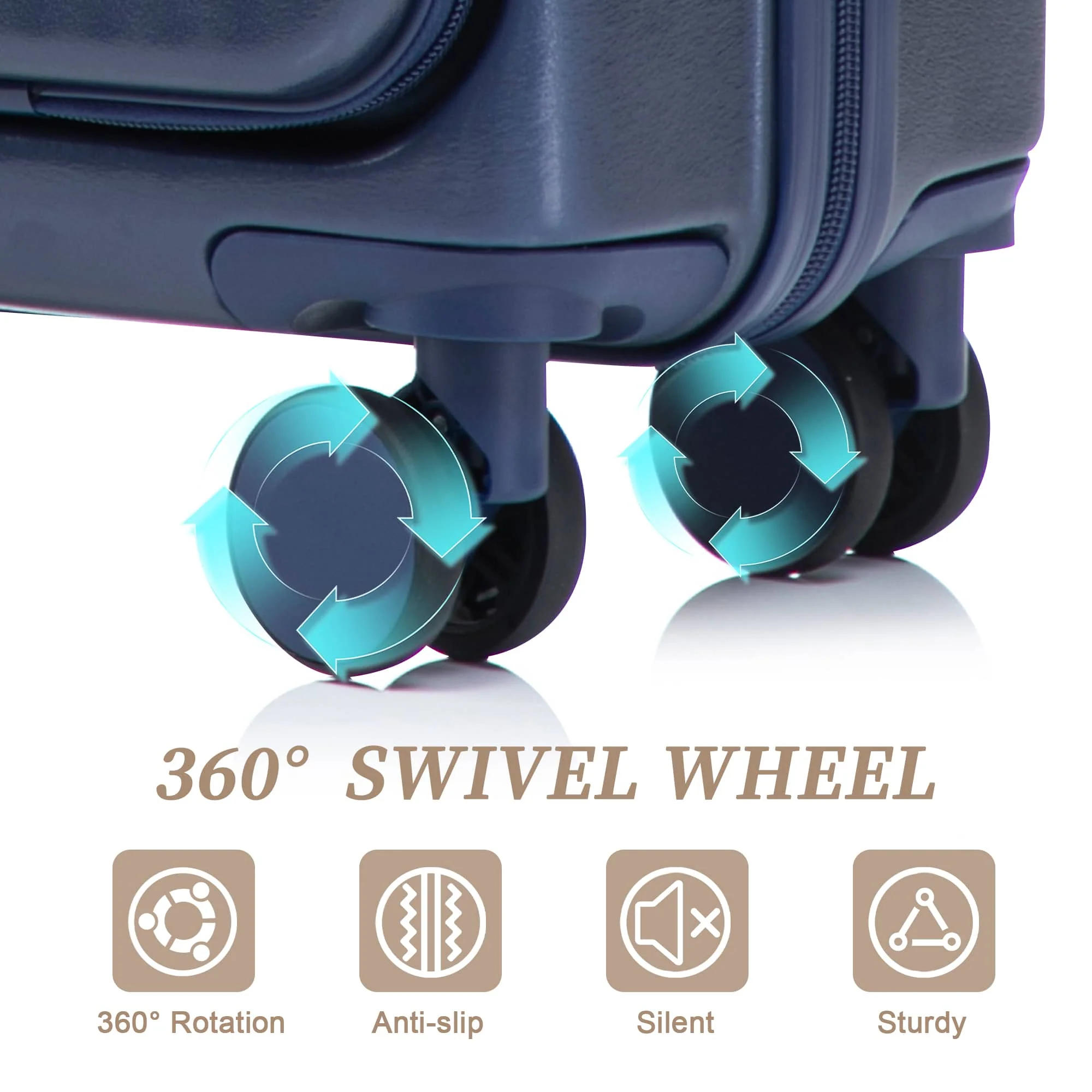 14"/20" 2 pcs/set in ABS Spinner Wheel Luggage, with Combination Lock and Front Opening Design, 14" Cosmetic Case (Navy) - Image 6