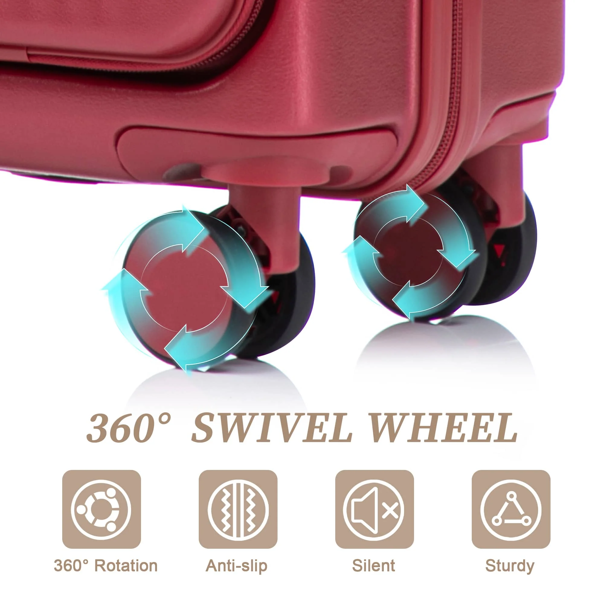 14"/20" 2 pcs/set in ABS Spinner Wheel Luggage, with Combination Lock and Front Opening Design, 14" Cosmetic Case (Red) - Image 6