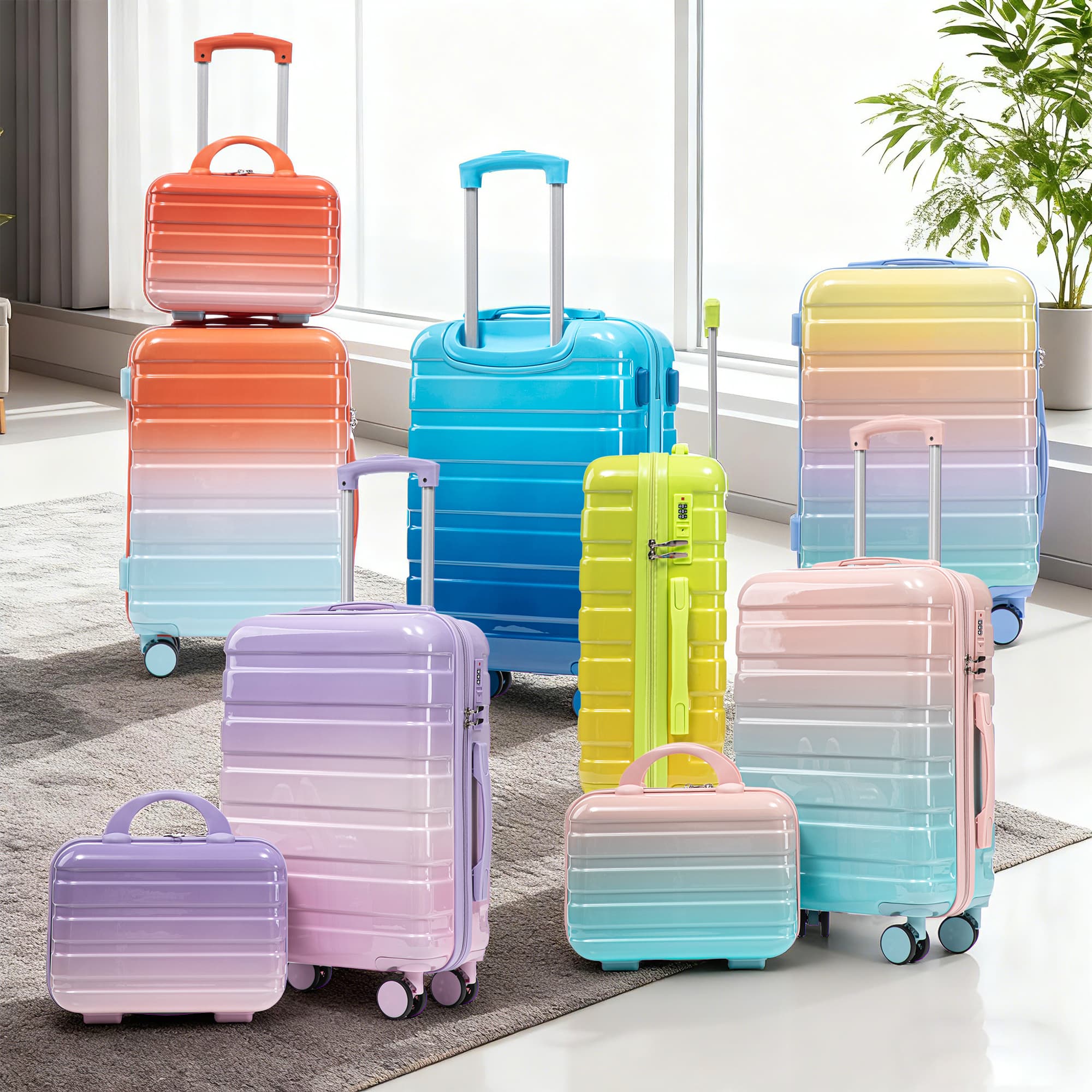 14"/20" 2 pcs/set in PC Spinner Wheel Luggage, Carry on Suitcase, With Gradient Color and Combination Lock(Blue+Pink) - Image 8