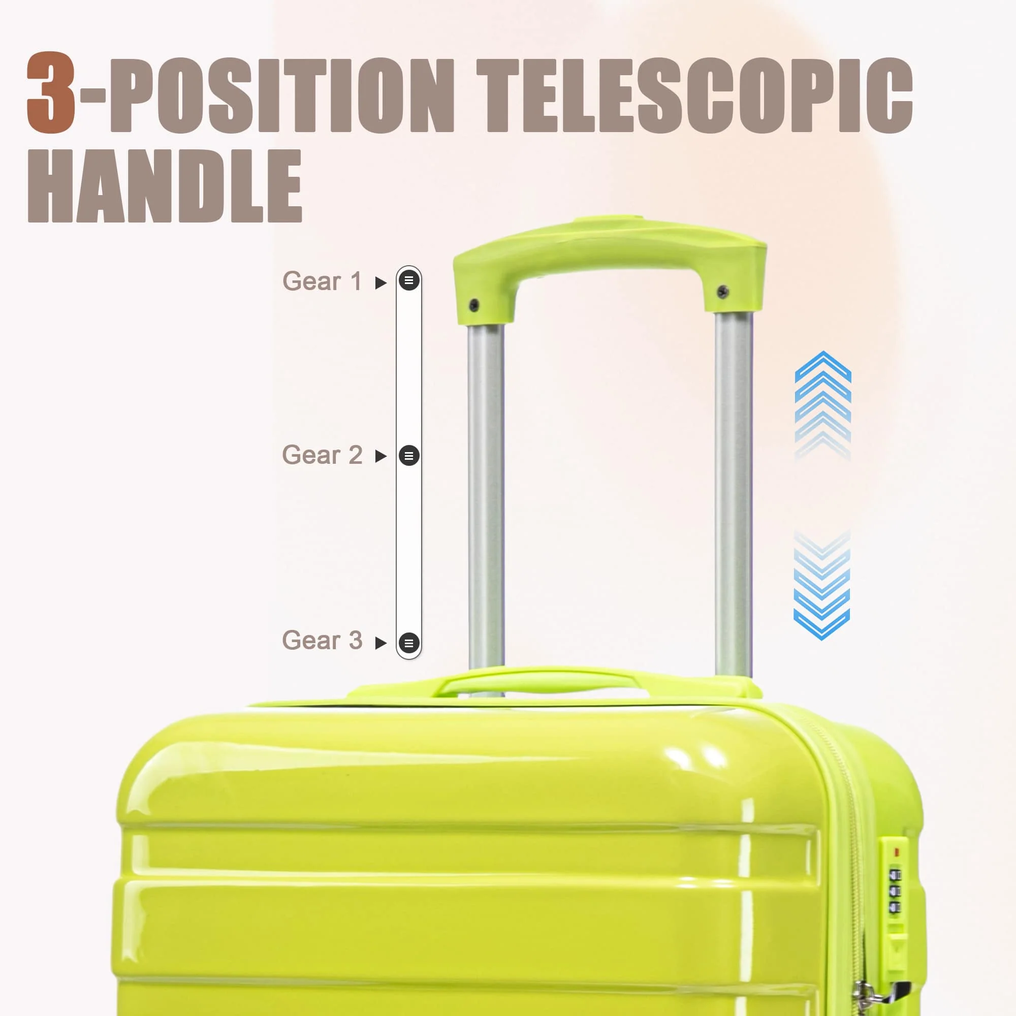 14"/20" 2 pcs/set in PC Spinner Wheel Luggage, Carry on Suitcase, With Gradient Color and Combination Lock(Yellow+Green) - Image 3