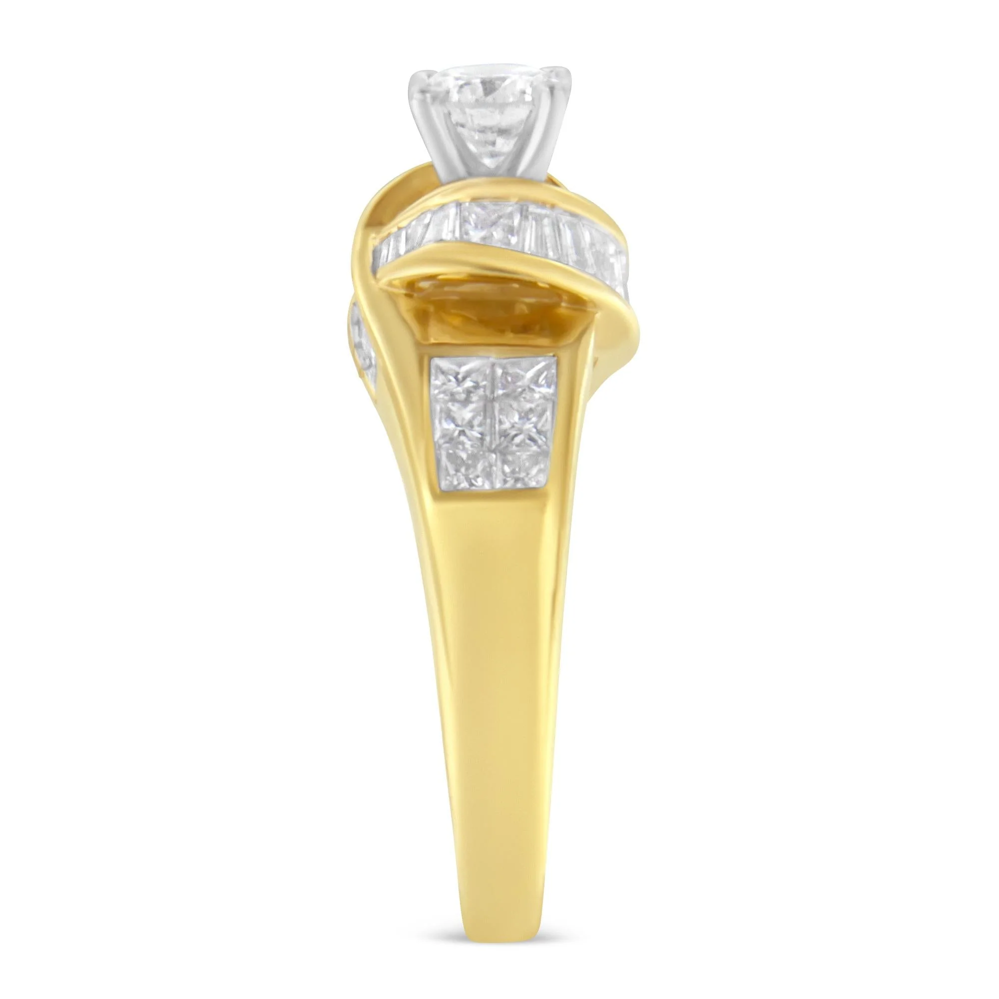 14K Two-Toned Gold Round, Baguette and Princess Cut Diamond Ring (1 1/8 Cttw, H-I Color, SI2-I1 Clarity) - Image 6