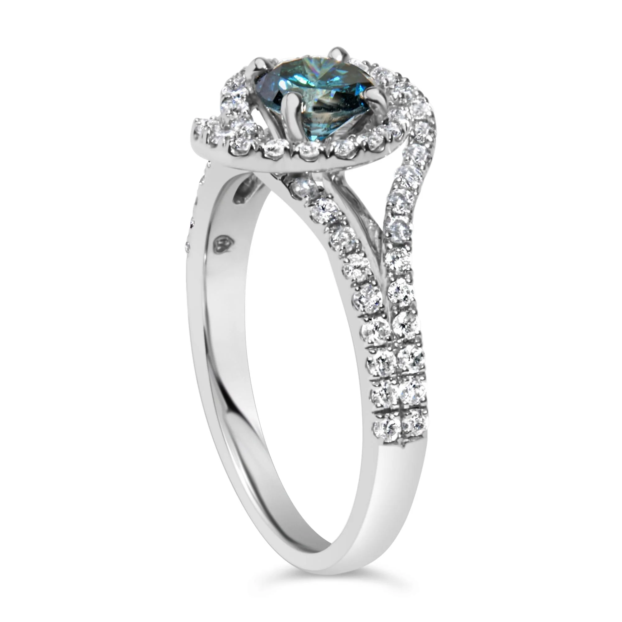 14K White Gold 1-1/3 Cttw White & Blue Diamond Interweaving Double Halo Cocktail Statement Ring (G-H and Fancy Blue Color, SI2-I1 Clarity) - Image 5