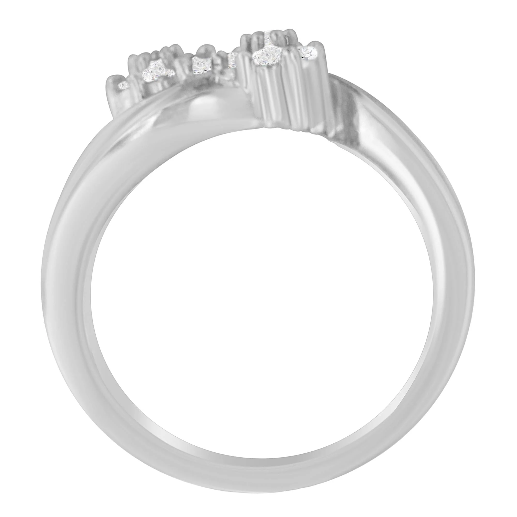 14K White Gold Round and Baguette Diamond Bypass Ring (1/2 cttw, H-I Color, I1-I2 Clarity) - Image 6
