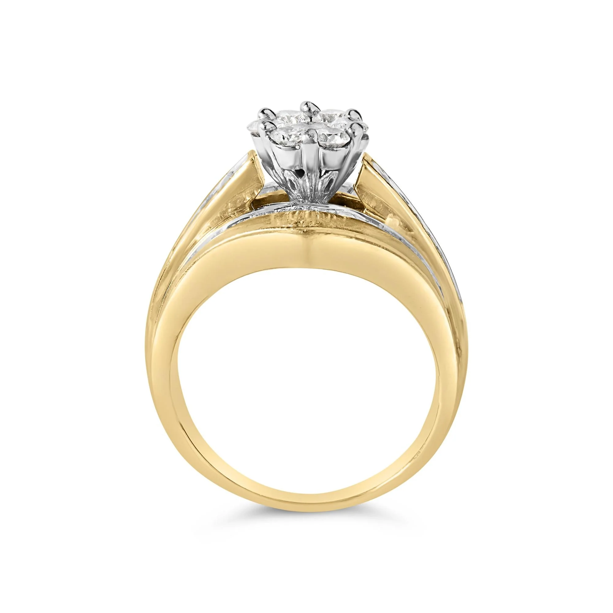14K Yellow Gold 2-1/3 Cttw Diamond Cluster Channel Set Chevron Shaped Band Engagement Ring & Wedding Band Set (H-I Color, SI1-SI2 Clarity)- - Image 6