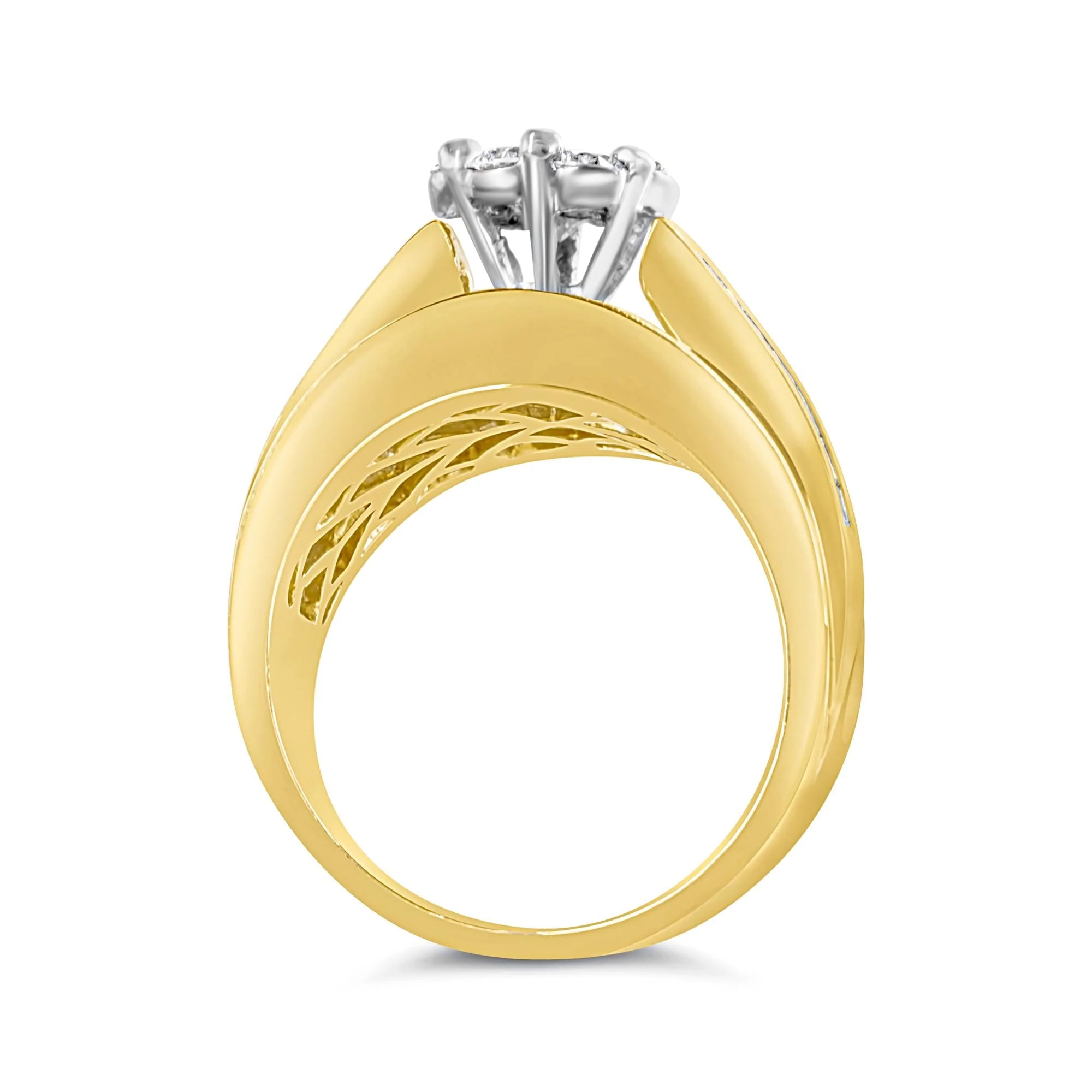 14K Yellow Gold 2-1/3 Cttw Diamond Cluster Channel Set Chevron Shaped Band Engagement Ring & Wedding Band Set (H-I Color, SI1-SI2 Clarity)- - Image 7