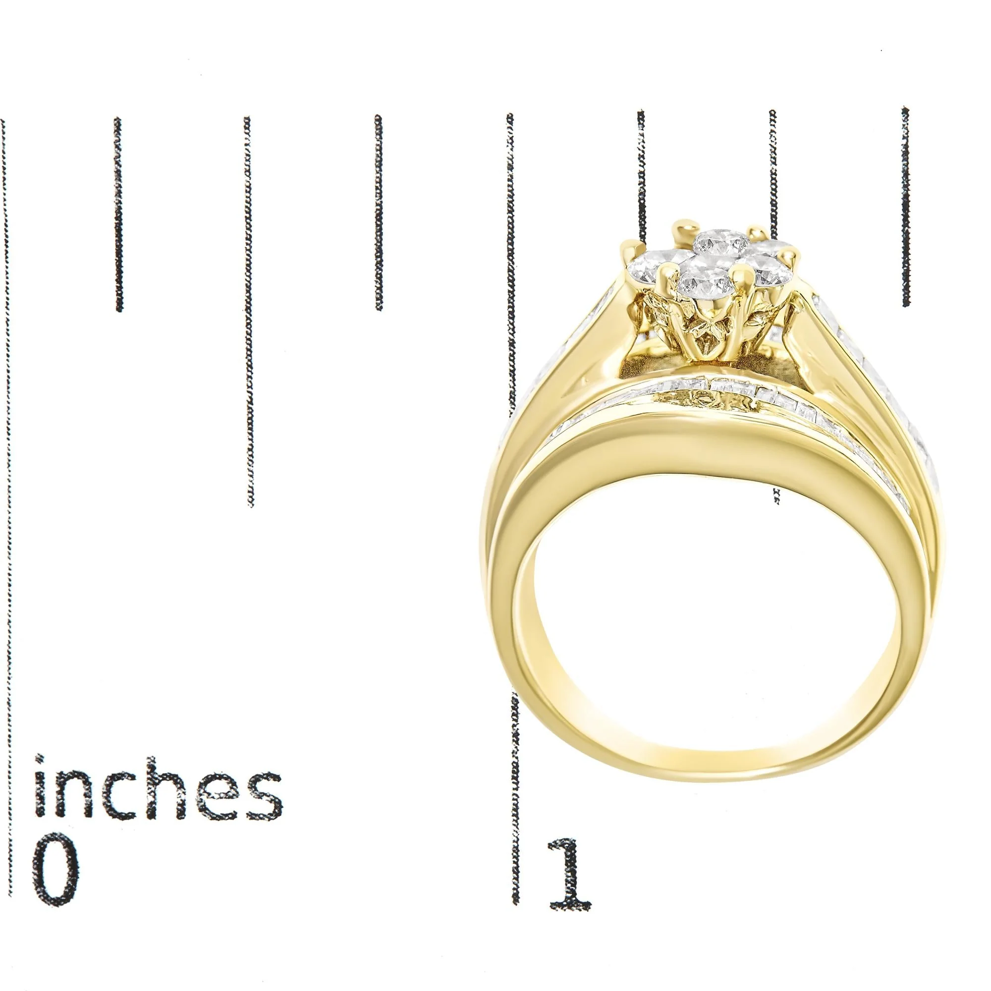 14K Yellow Gold 2-1/3 Cttw Diamond Cluster Channel Set Chevron Shaped Band Engagement Ring & Wedding Band Set (H-I Color, SI1-SI2 Clarity)- - Image 8