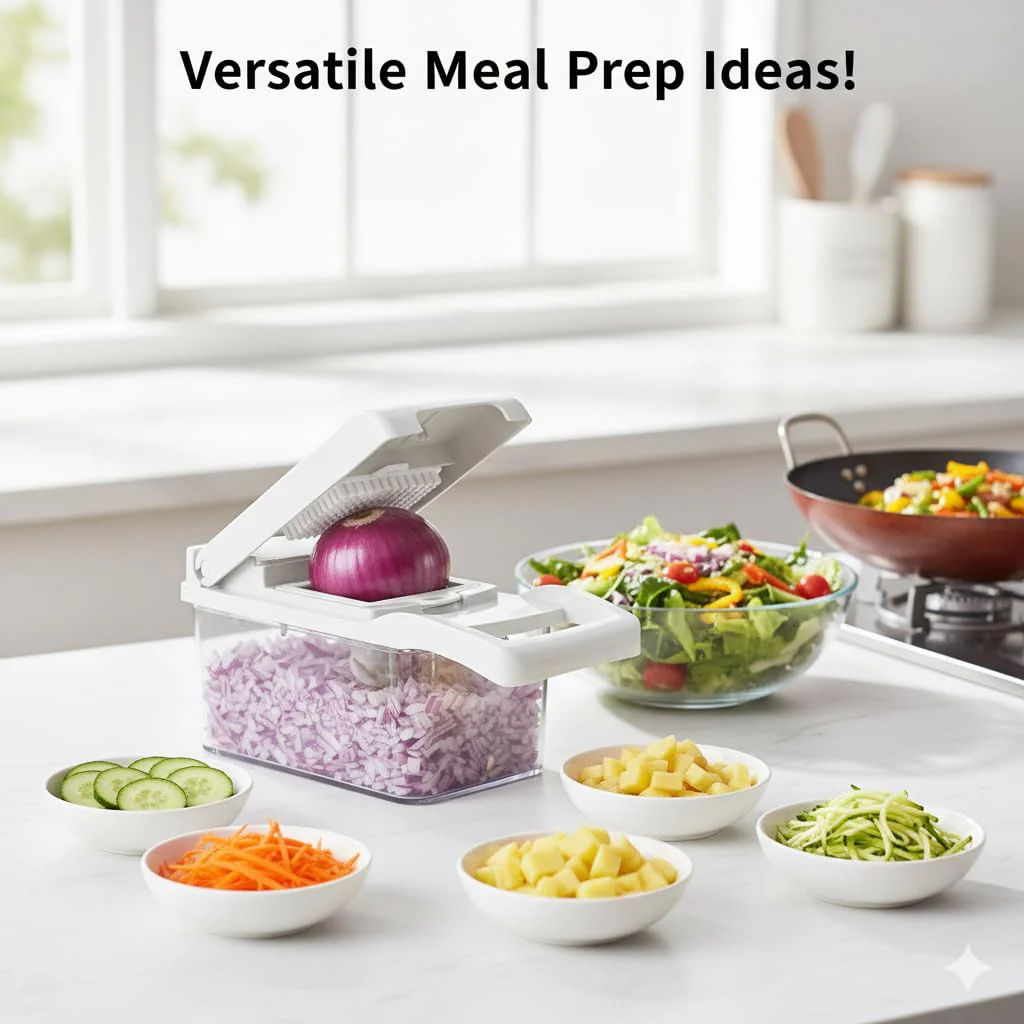 16 in 1 Vegetable Chopper, Mandoline Slicer and Food Processor - Kitchen Essentials for Effortless Food Prep - Includes Salad Spinner, Cheese Grater, Onion Chopper, French Fry Cutter (Sky Blue) - Image 5