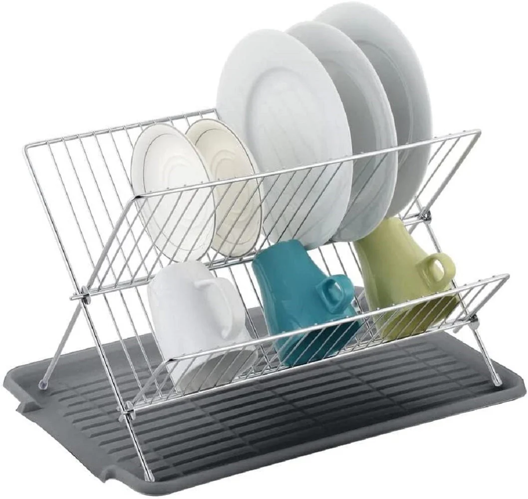 17 inch X Shaped Stainless Steel 2-Tier Dish Rack for Kitchen Counter - Image 2