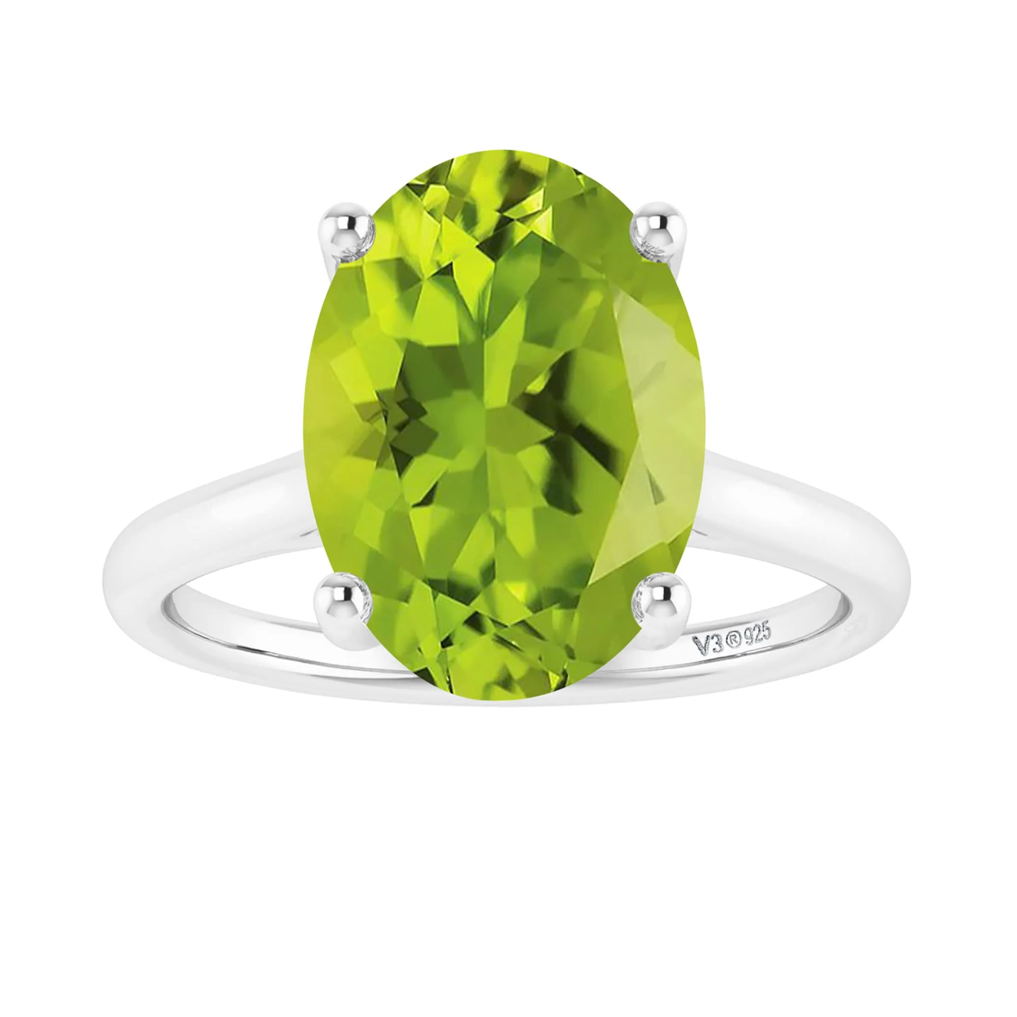 2.60CT Oval Shape Natural Peridot Sterling Silver Solitaire Ring - Image 2