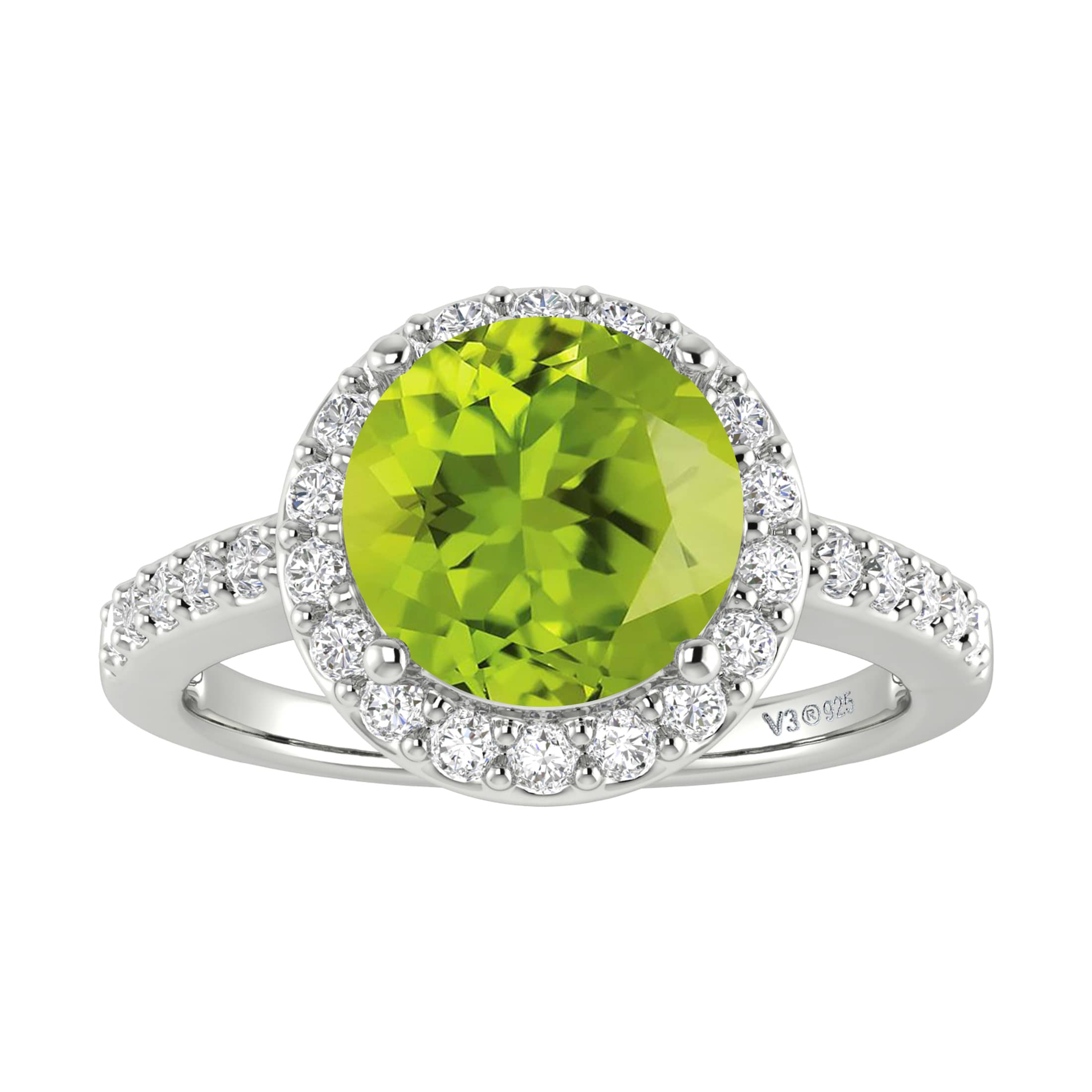2.65CT Natural Peridot and White Topaz Sterling Silver Halo Ring - Image 20