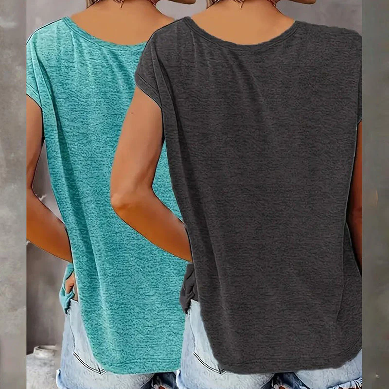 2-Pack Women's V-Neck Sleeveless Tank Tops – Loose Fit Casual Summer Beach Shirts - Image 2
