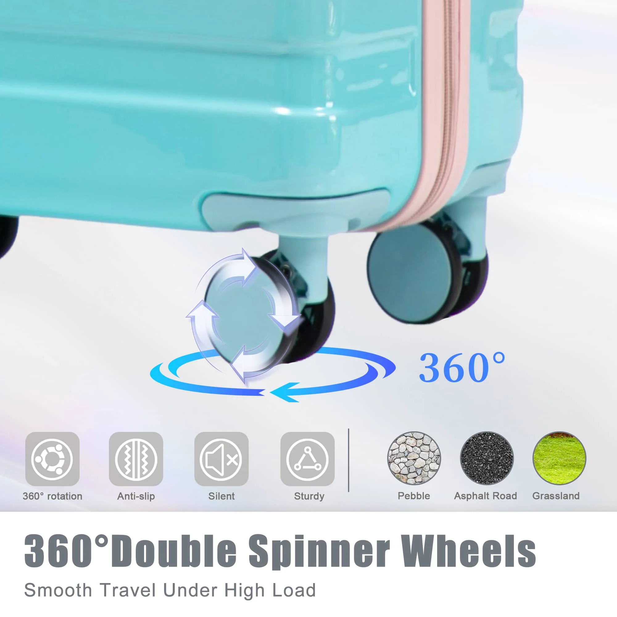 20"/24"/28" 3 pcs/set in PC Spinner Wheel Luggage, Carry on Suitcase, With Gradient Color and Combination Lock(Blue+Pink) - Image 6