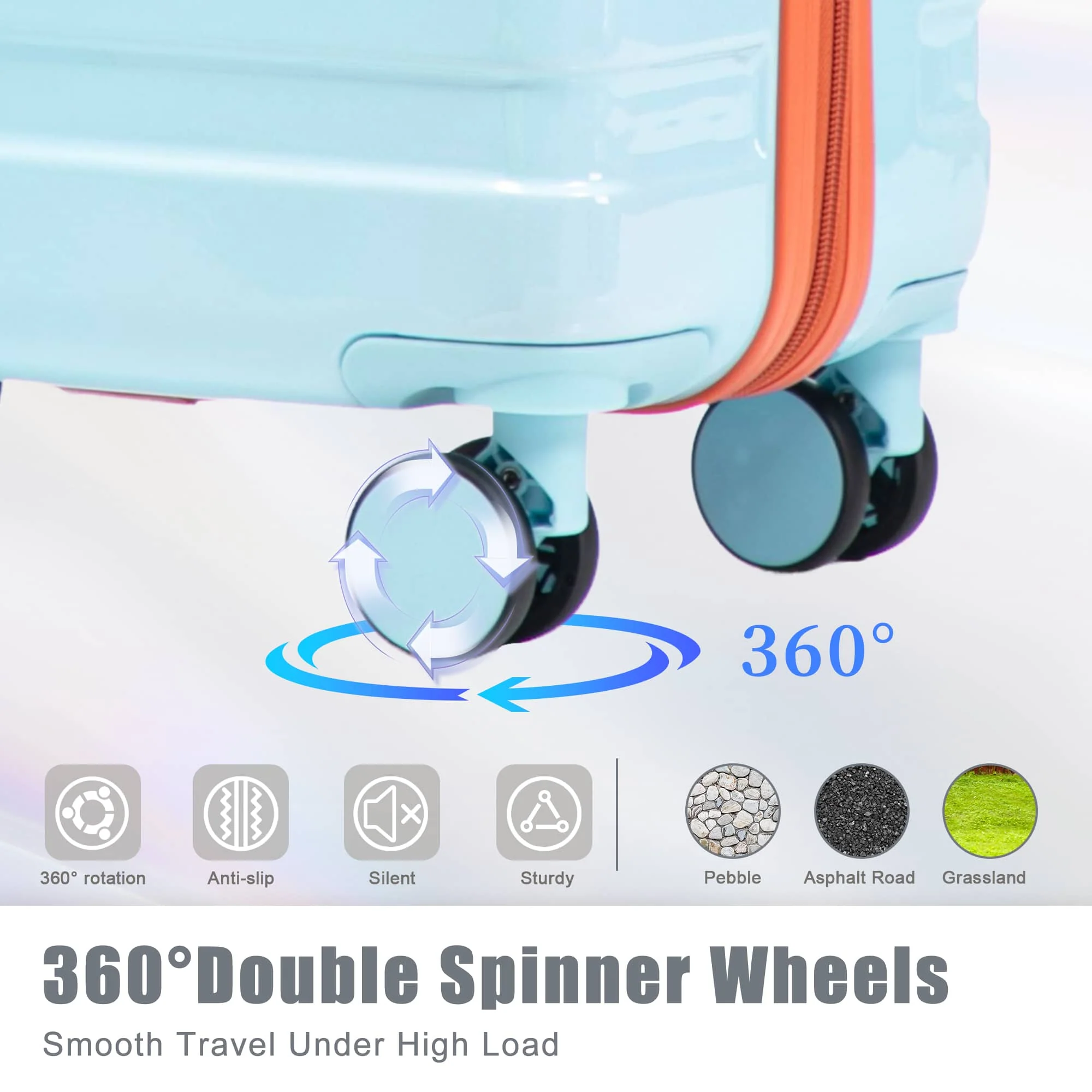 20"/24"/28" 3 pcs/set in PC Spinner Wheel Luggage, Carry on Suitcase, With Gradient Color and Combination Lock(Blue+Red) - Image 6