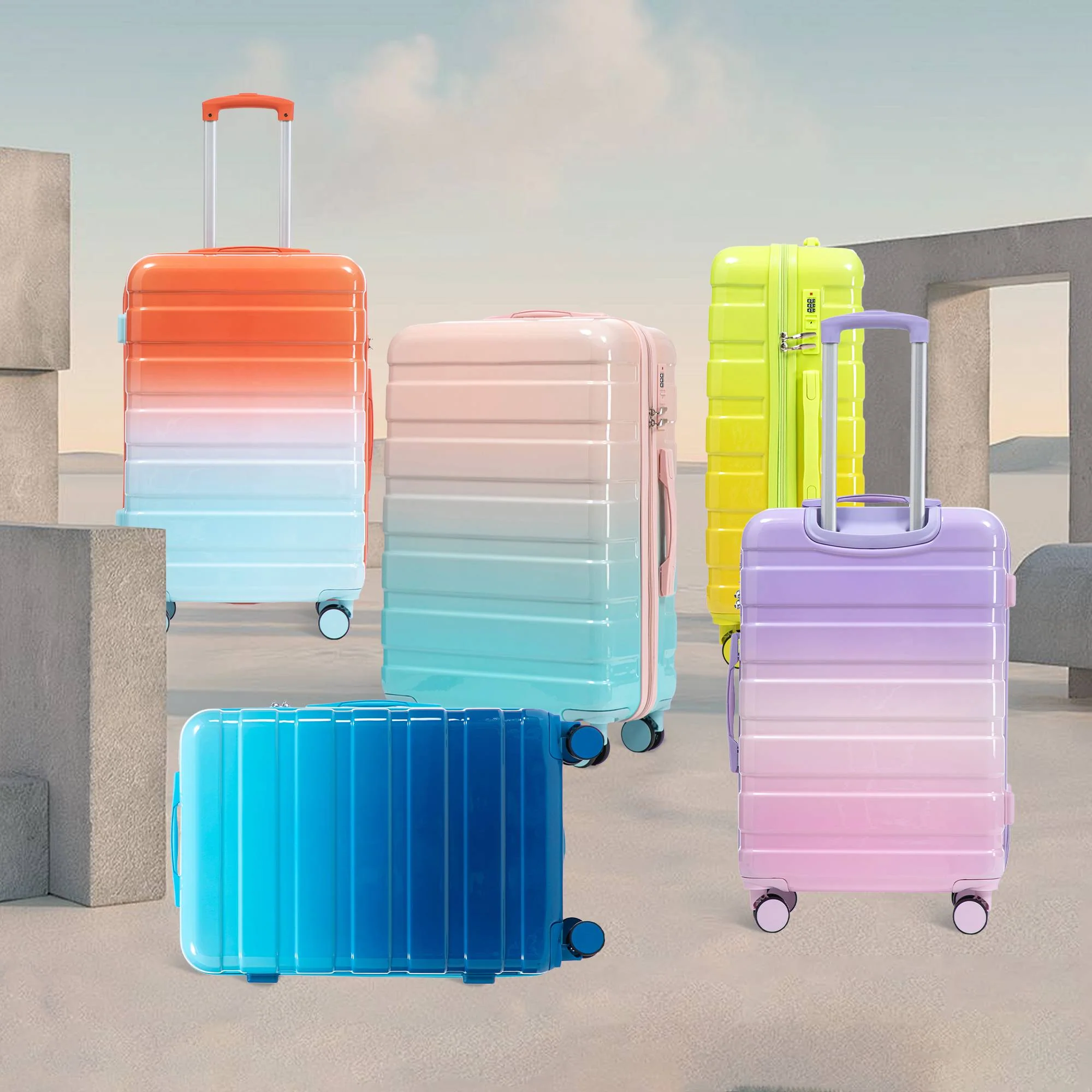 20"/24"/28" 3 pcs/set in PC Spinner Wheel Luggage, Carry on Suitcase, With Gradient Color and Combination Lock(Navy+Light Blue) - Image 9