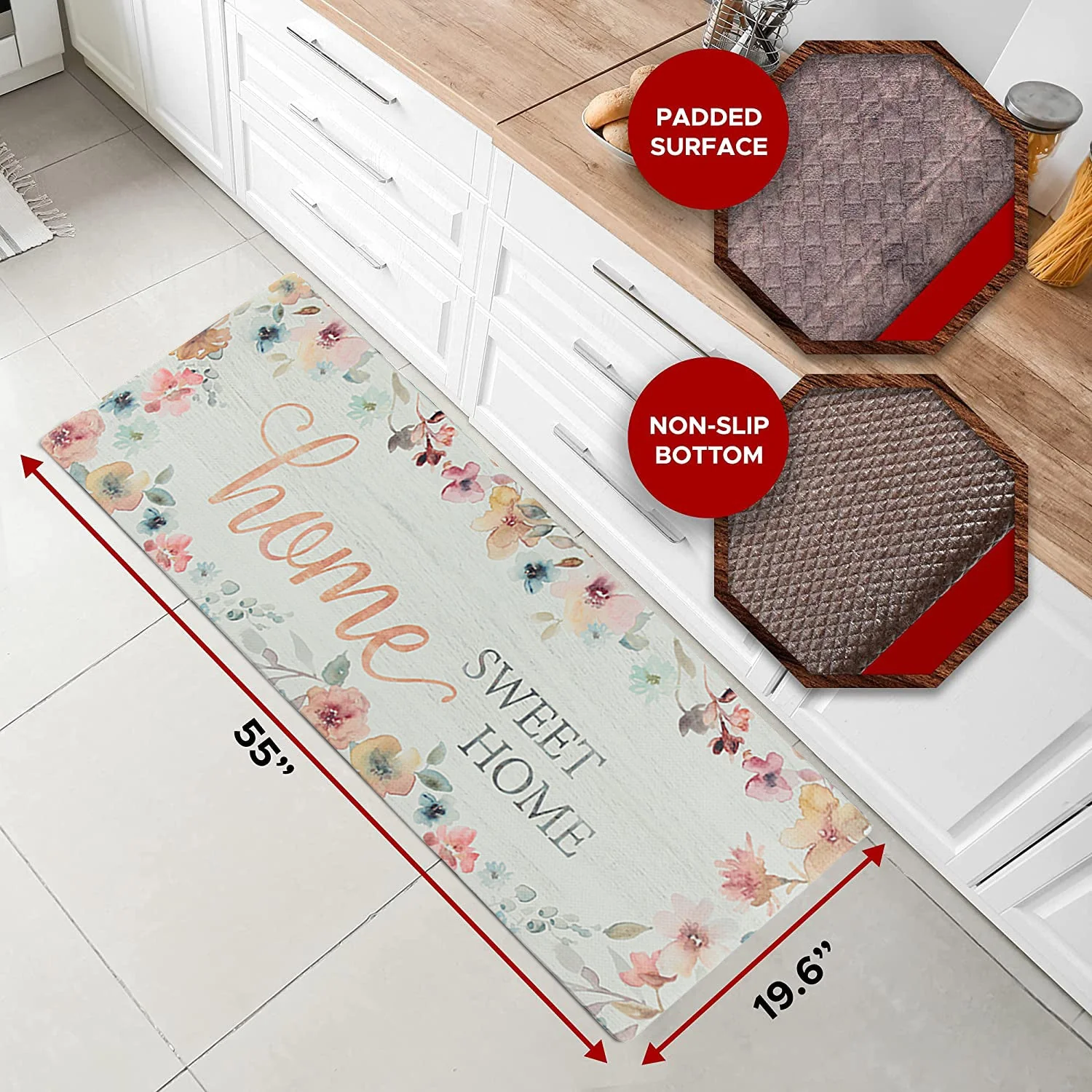 20" x 55" Chic Anti-Fatigue Memory Foam Kitchen Runner Mat (Home Sweet Home) - Image 7
