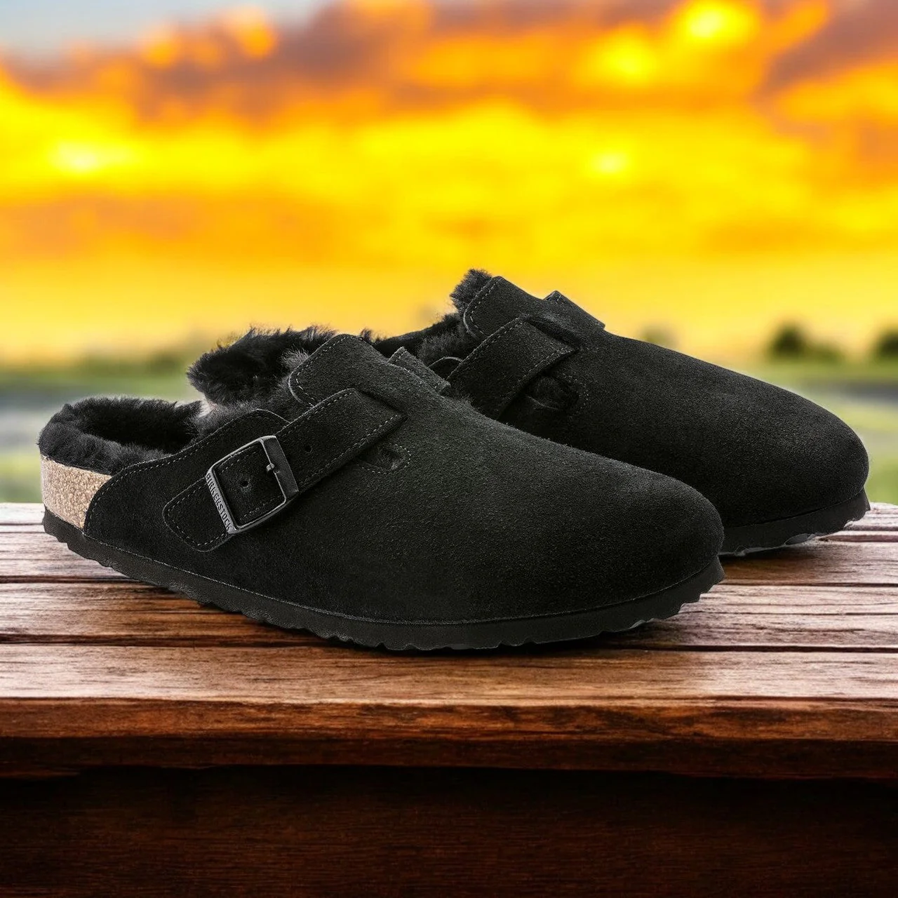 Birkenstock Men's Boston Shearling Black Suede Leather Regular Width Width) - Image 3