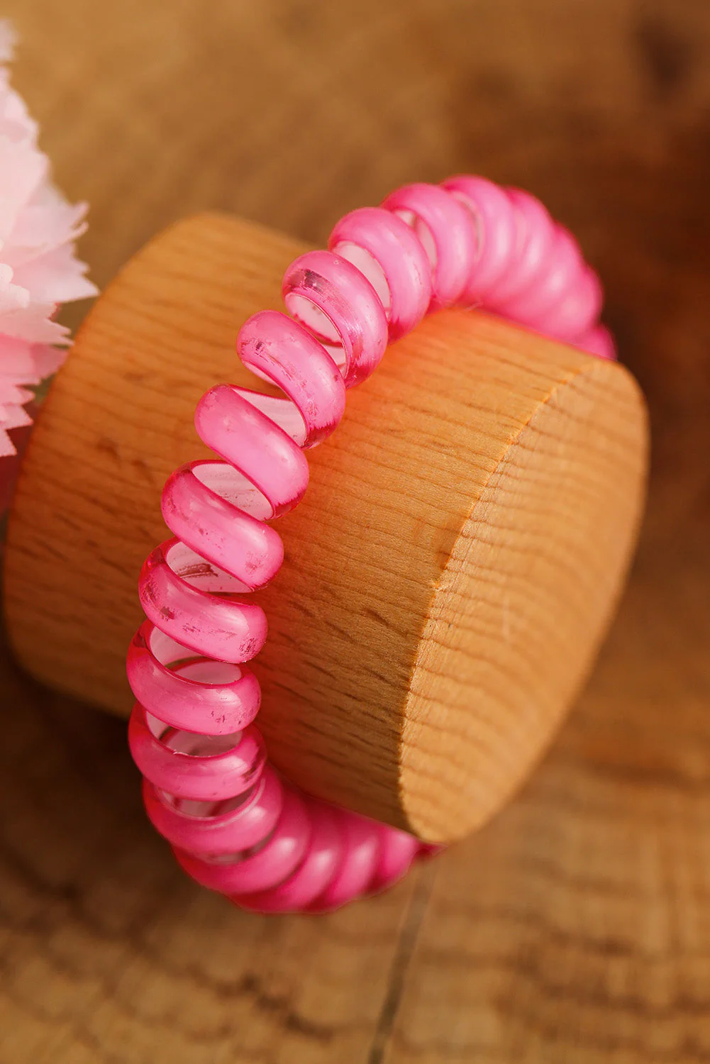 3 PCS Pink Phone Cord Hair Scrunchies - Image 3