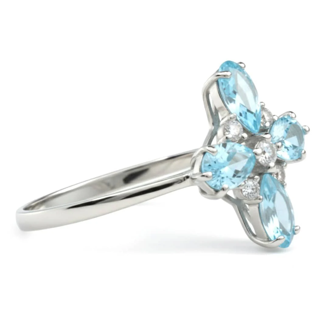 4 Leaf Clover Ring 1.44 Carats Blue Topaz Jewelry for Pear Shaped Blue Topaz Rings for Women Sterling Silver Goodluck Four Leaf Clover Ring Gifts for Her - Image 7