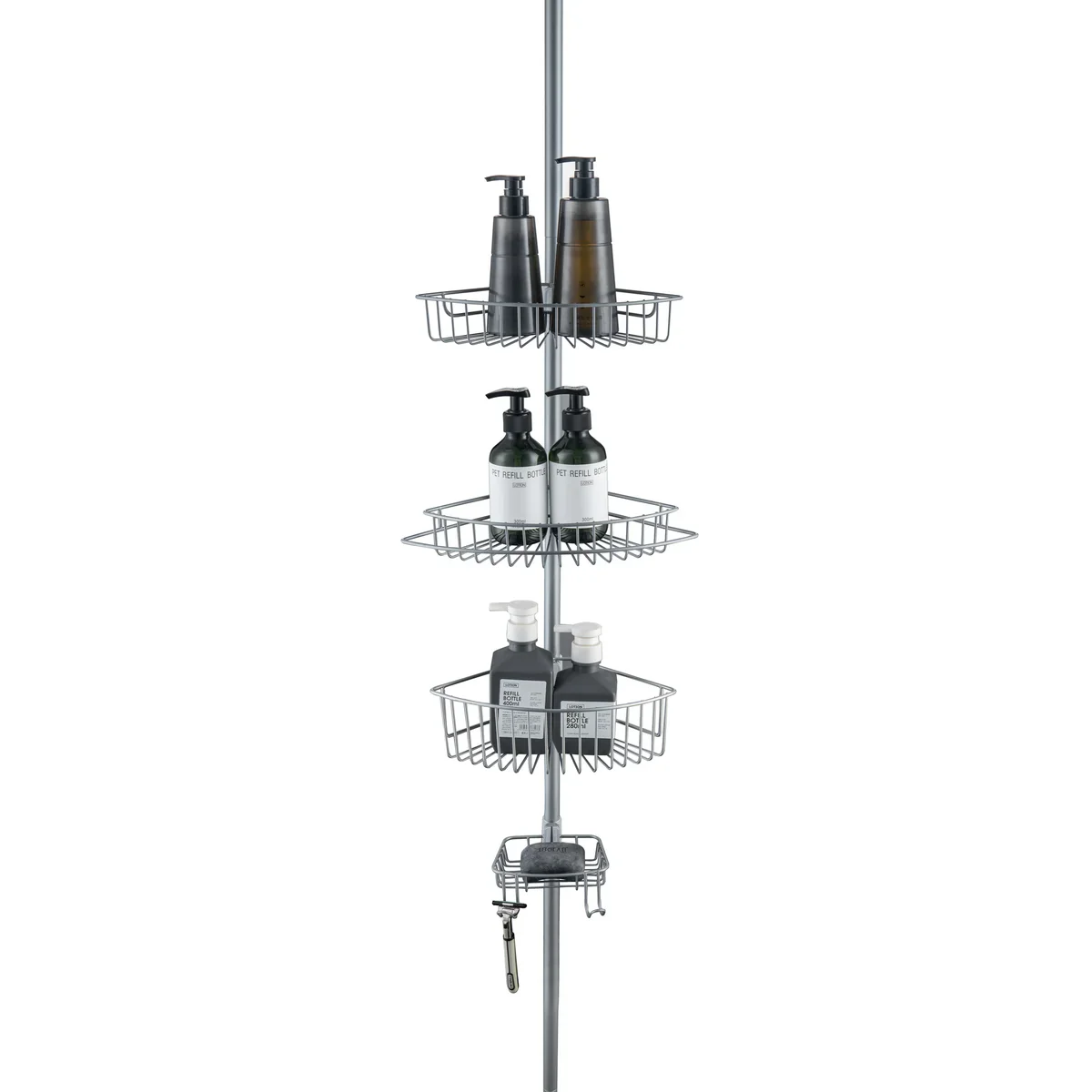 J&V Textiles 4 Tier Rustproof Shower Caddy Corner Organizer With Adjustable Shelves and Tension Pole