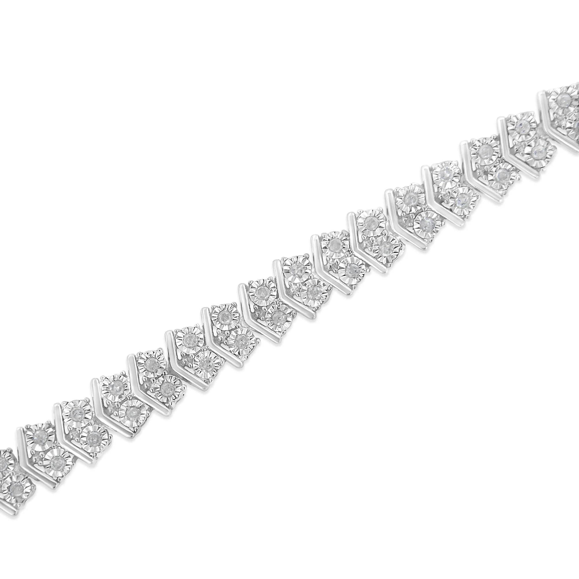 .925 Sterling Silver 1.0 Cttw Chevron 2 Stone Arrow Link Tennis Bracelet (I-J Color, I3 Clarity) - 7” - Image 5