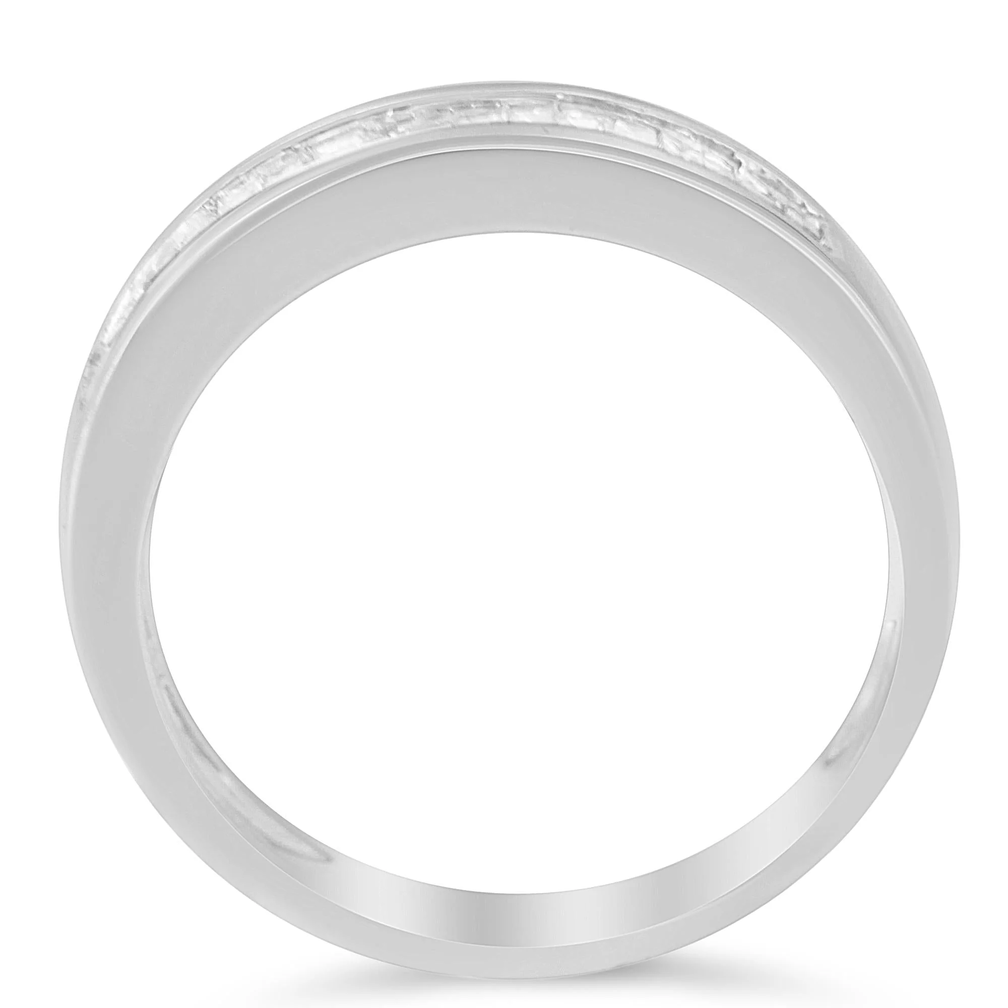 .925 Sterling Silver 1/3 Cttw Baguette Cut Diamond Channel Set Stackable Wedding Ring - Image 2