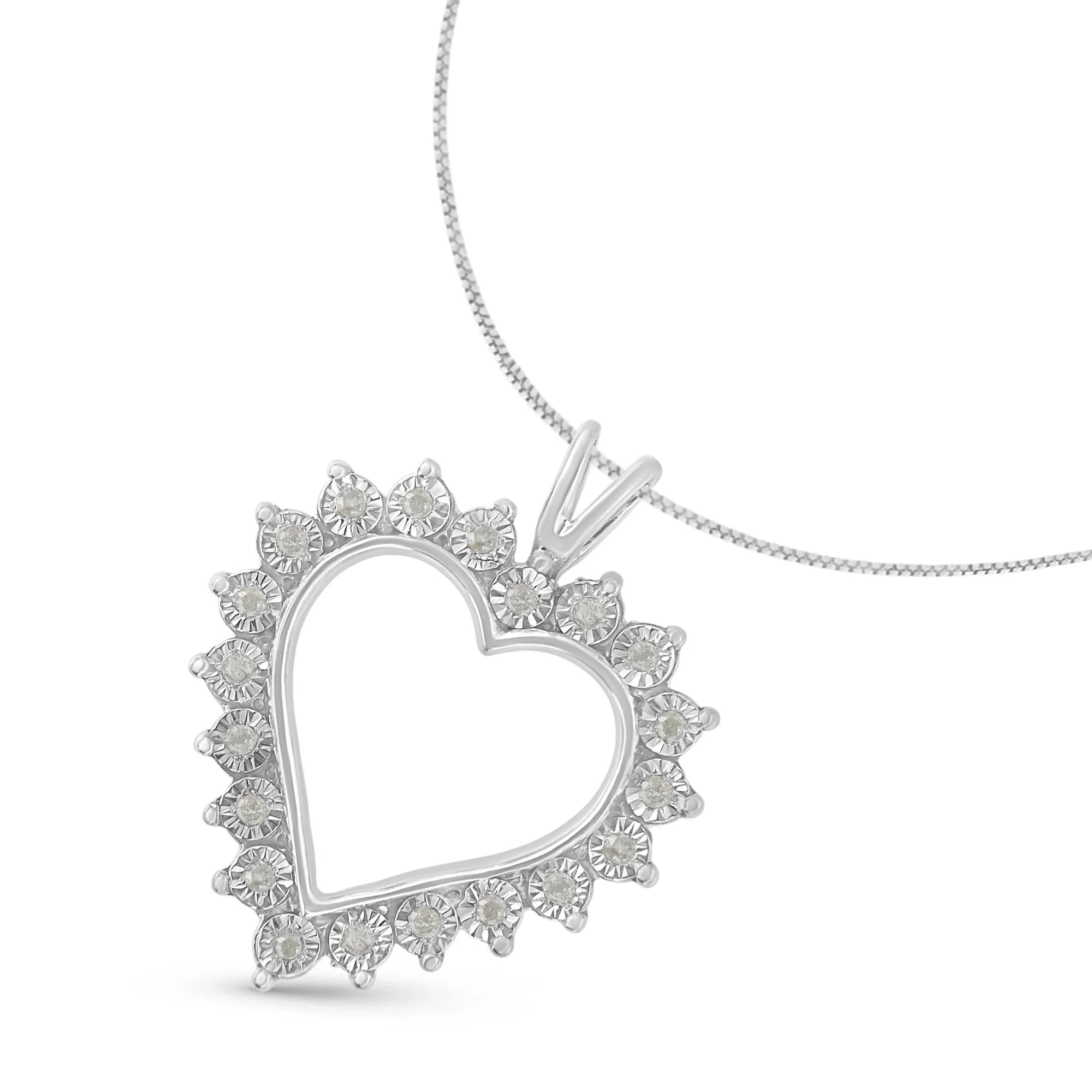 .925 Sterling Silver 1/4 Cttw Miracle Set Diamond Open Heart 18" Pendant Necklace (I-J Color, I3 Clarity) - Image 4