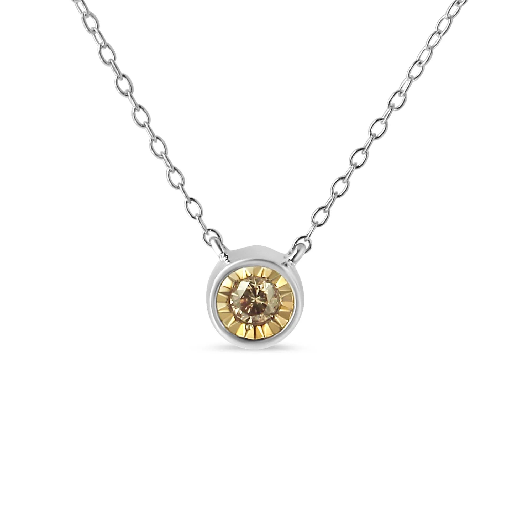 .925 Sterling Silver 1/5 Cttw Bezel Set Champagne Diamond Solitaire 18" Pendant Necklace (K-L Color, I1-I2 Clarity) - Image 5