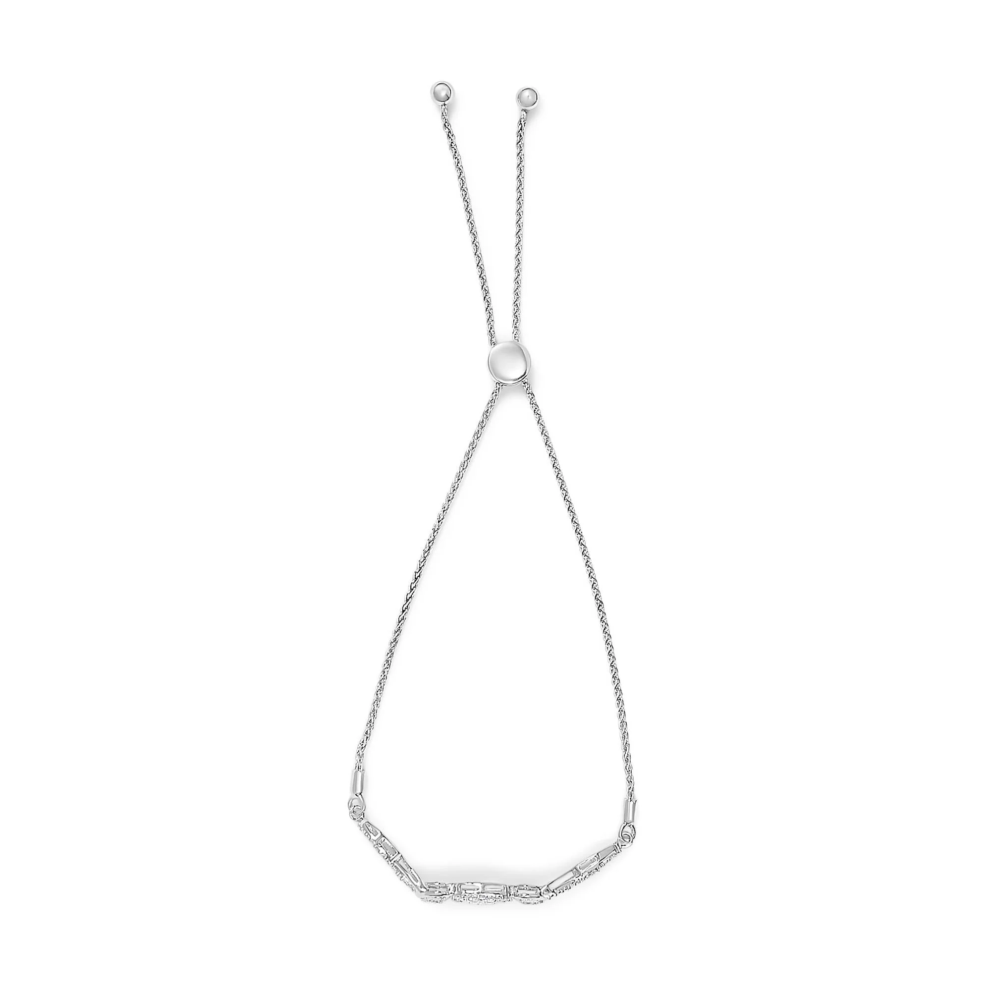 .925 Sterling Silver Diamond Cushion Frame Heart-Sides Twist 4”-10” Adjustable Bolo Tennis Bolo Bracelet (I-J Color, I3 Clarity) - Image 4