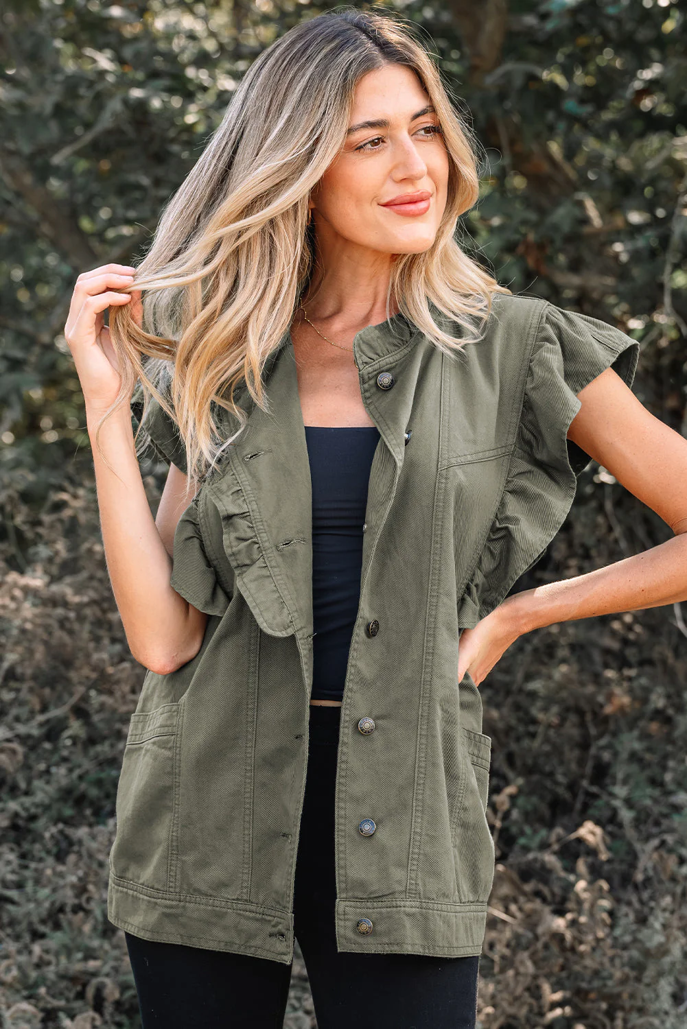 Threaded Pear Abigail Bay Ruffled Patchwork Jacket - Image 4
