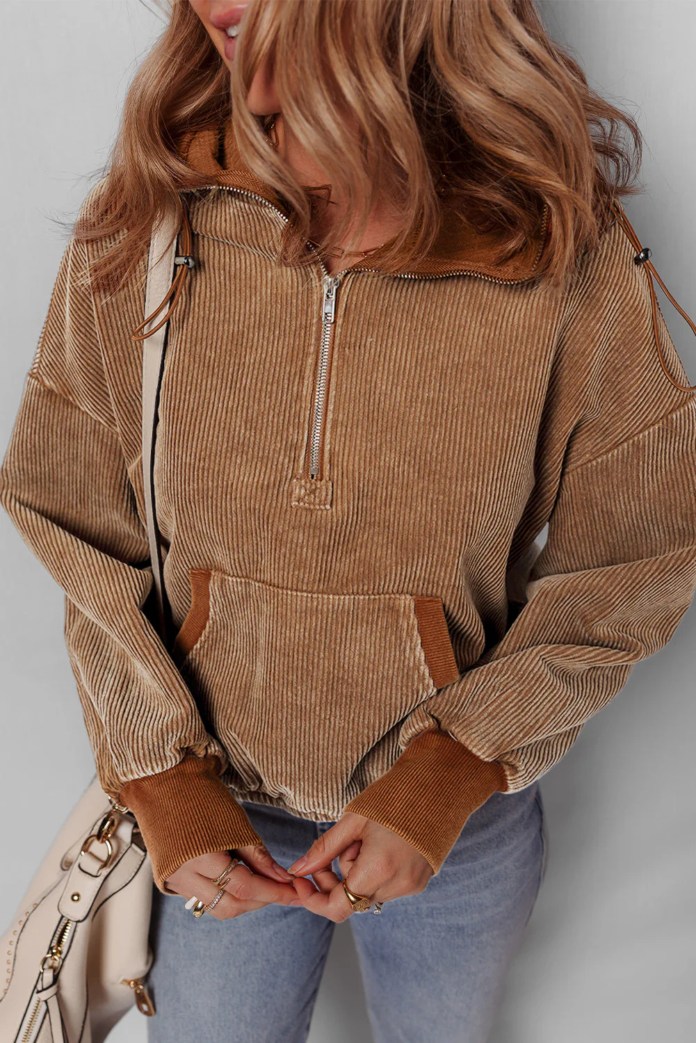 Threaded Pear Abigail Kangaroo Drawstring Corduroy Hoodie - Image 4