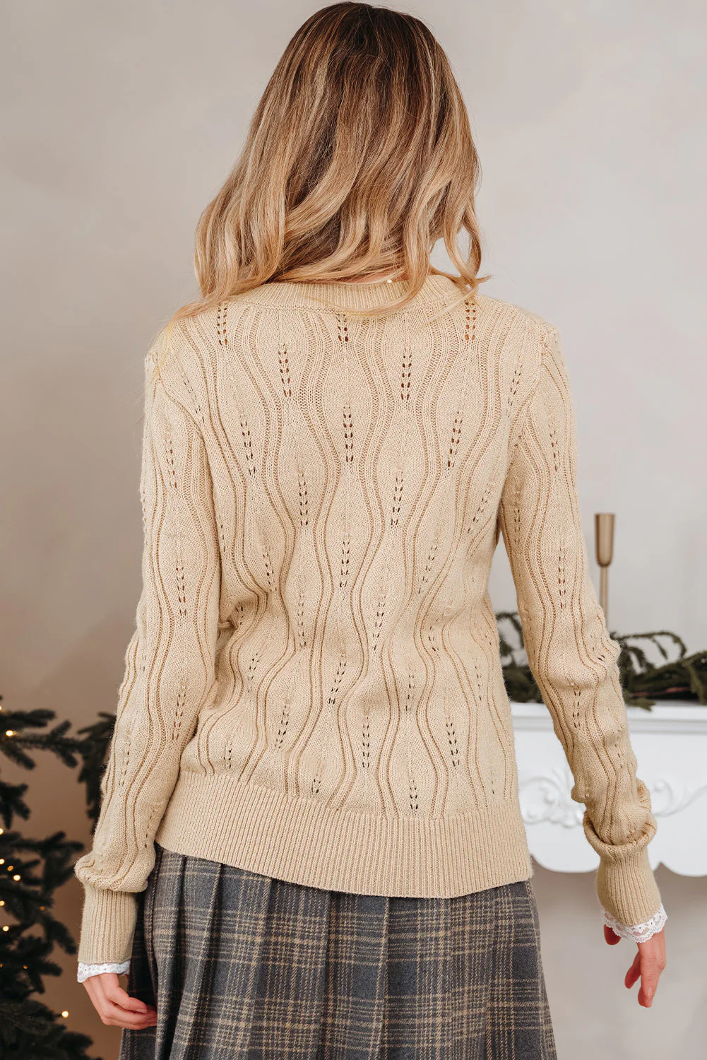 Threaded Pear Abigail Lace Patchwork Sleeve Sweater - Image 2