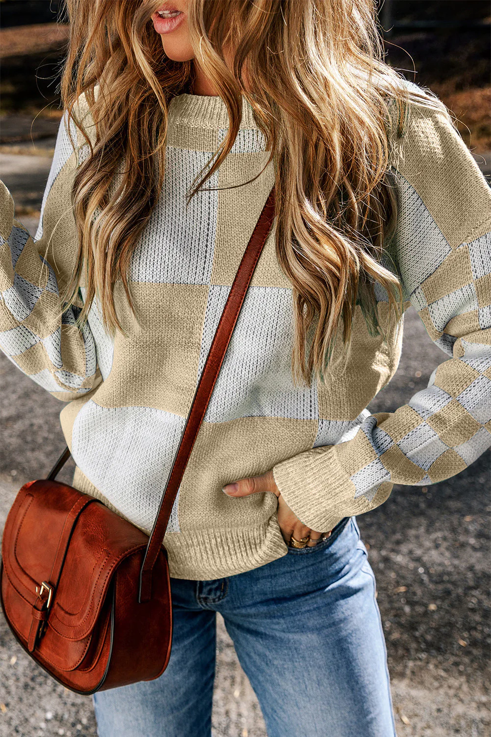 Threaded Pear Abigail Print Drop Shoulder Sweater