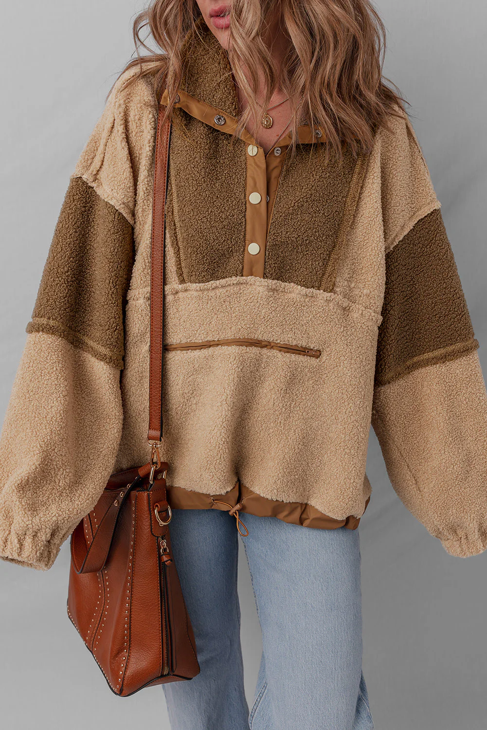 Threaded Pear Adaline Patchwork Half Sherpa Sweatshirt - Image 6
