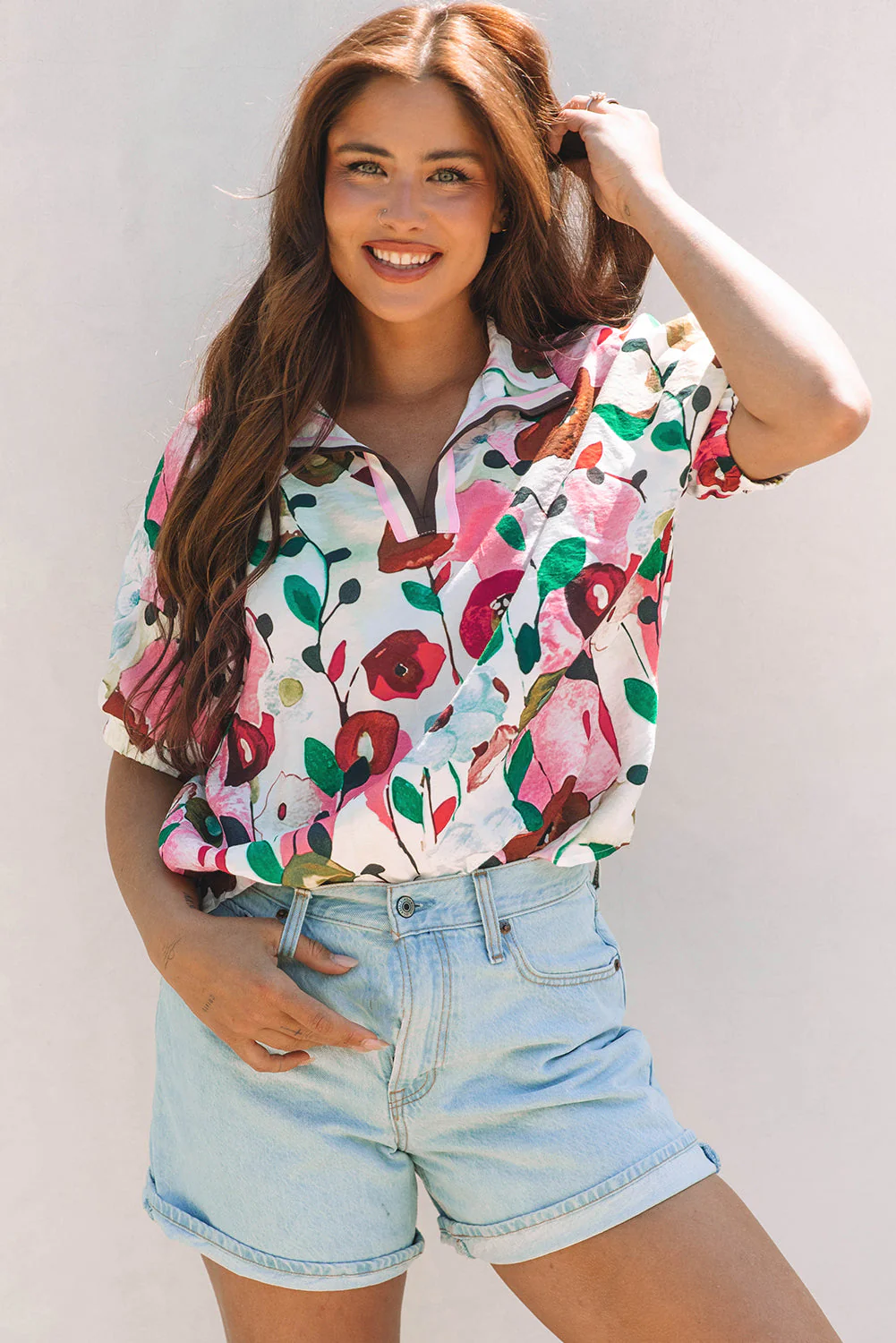 Threaded Pear Adele Floral Slit V Neck Blouse - Image 5