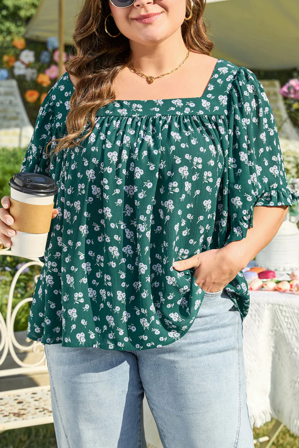 Threaded Pear Adelynn Square Ruffled Trim PLUS Blouse - Image 7